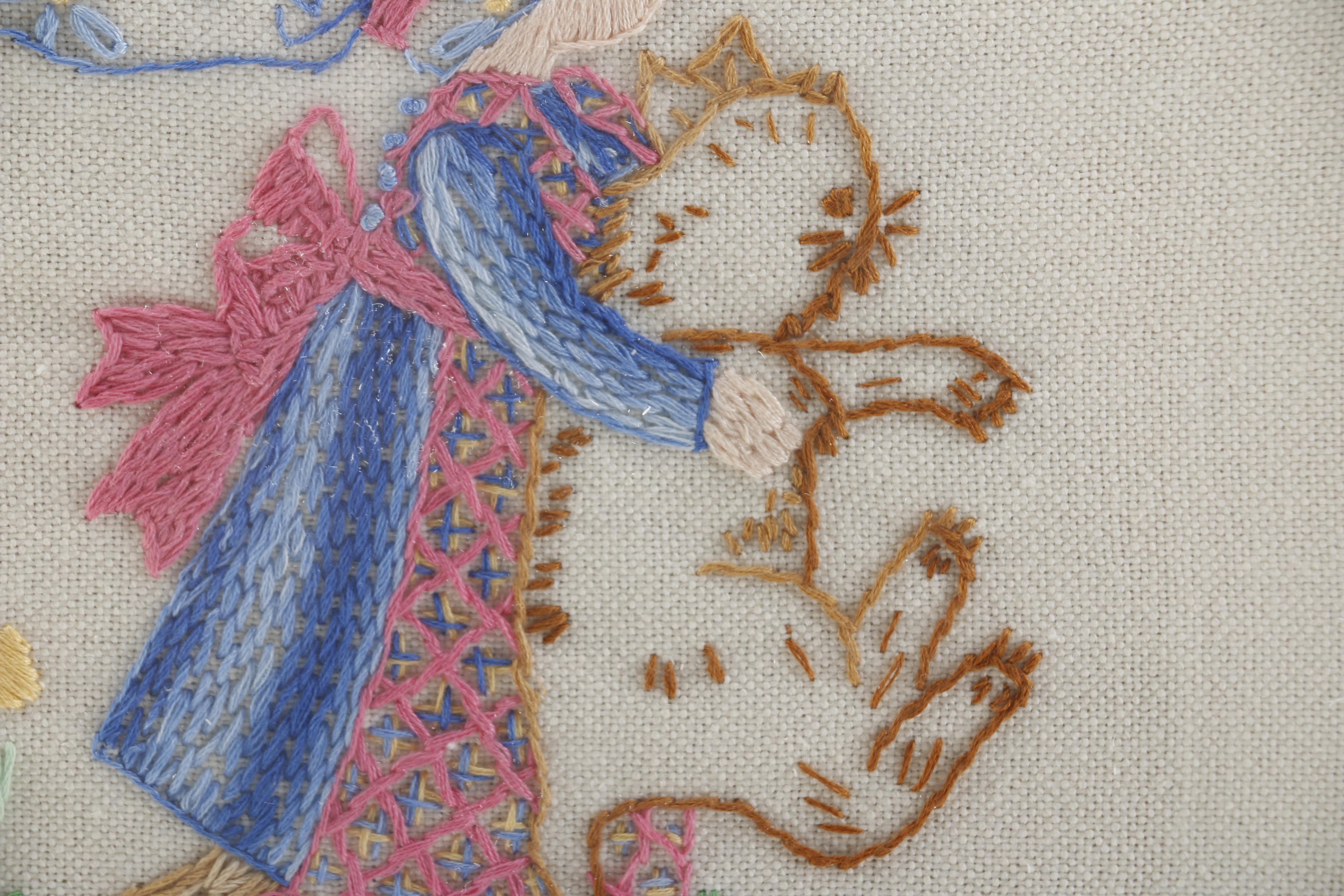 Pair of Framed Embroidered Artworks of Girls