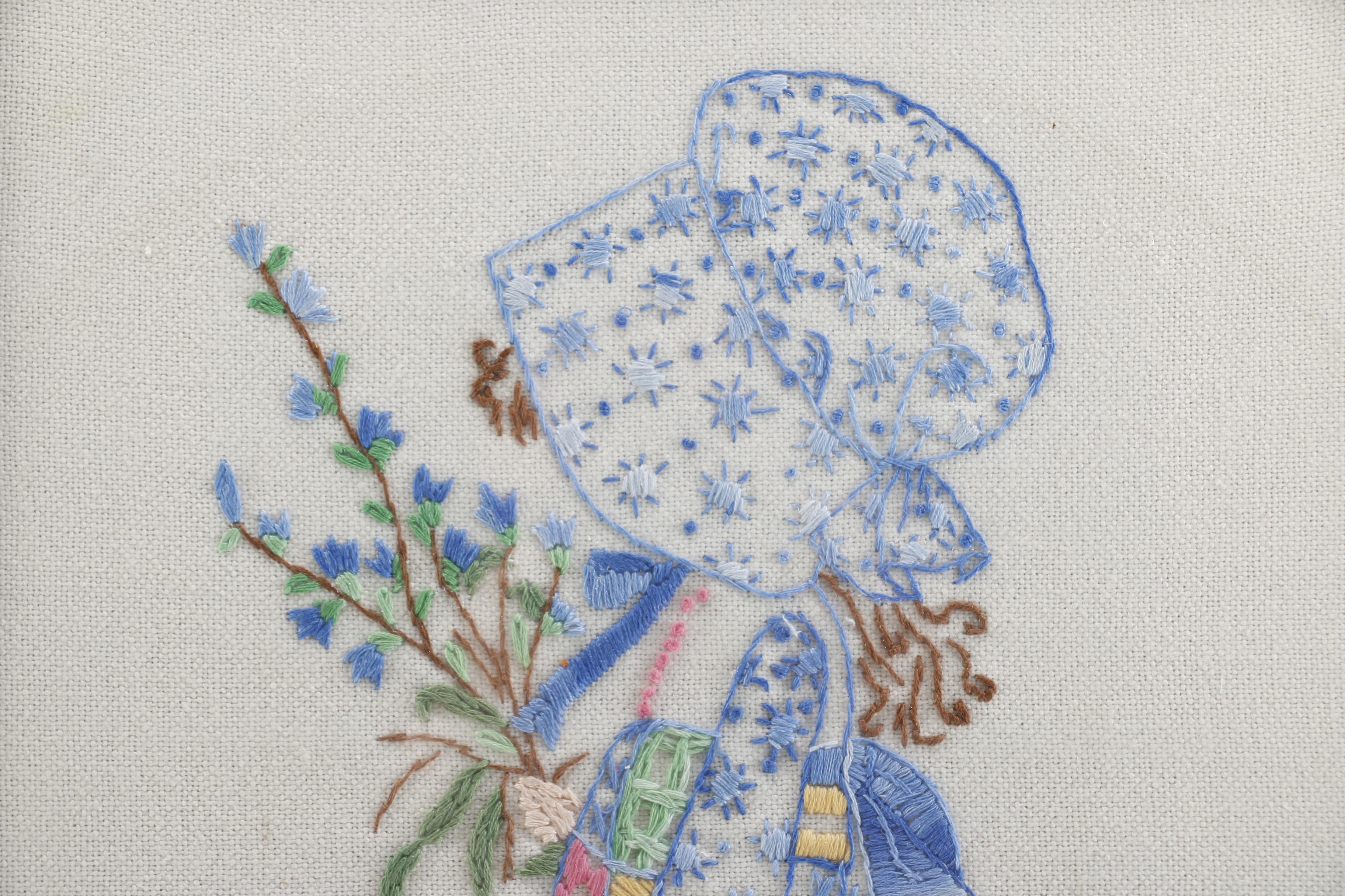 Pair of Framed Embroidered Artworks of Girls