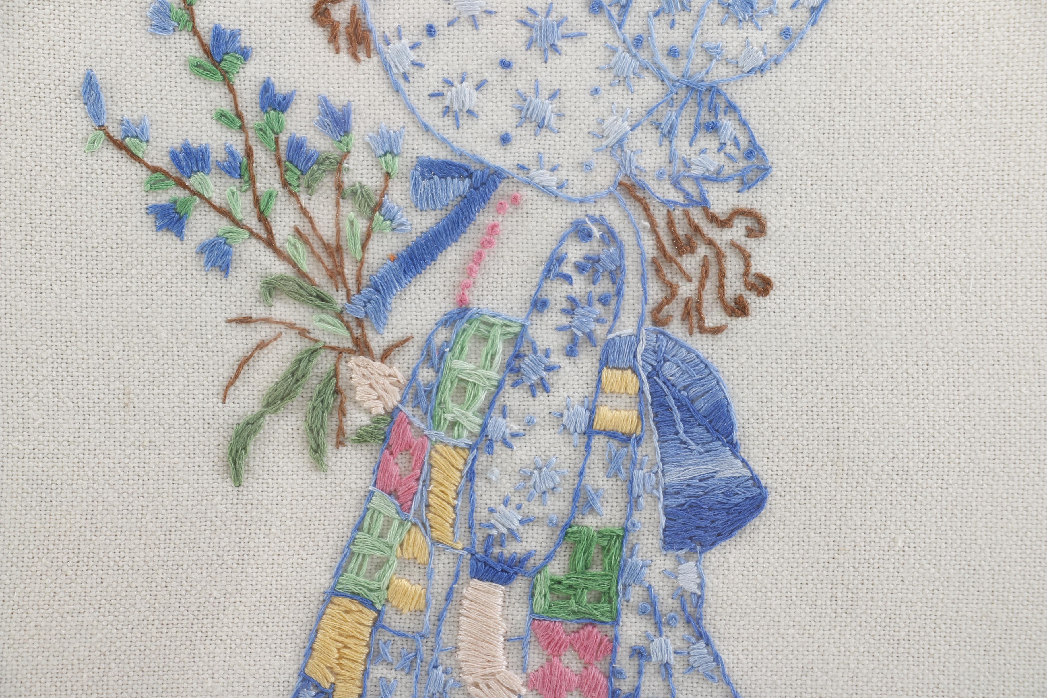 Pair of Framed Embroidered Artworks of Girls