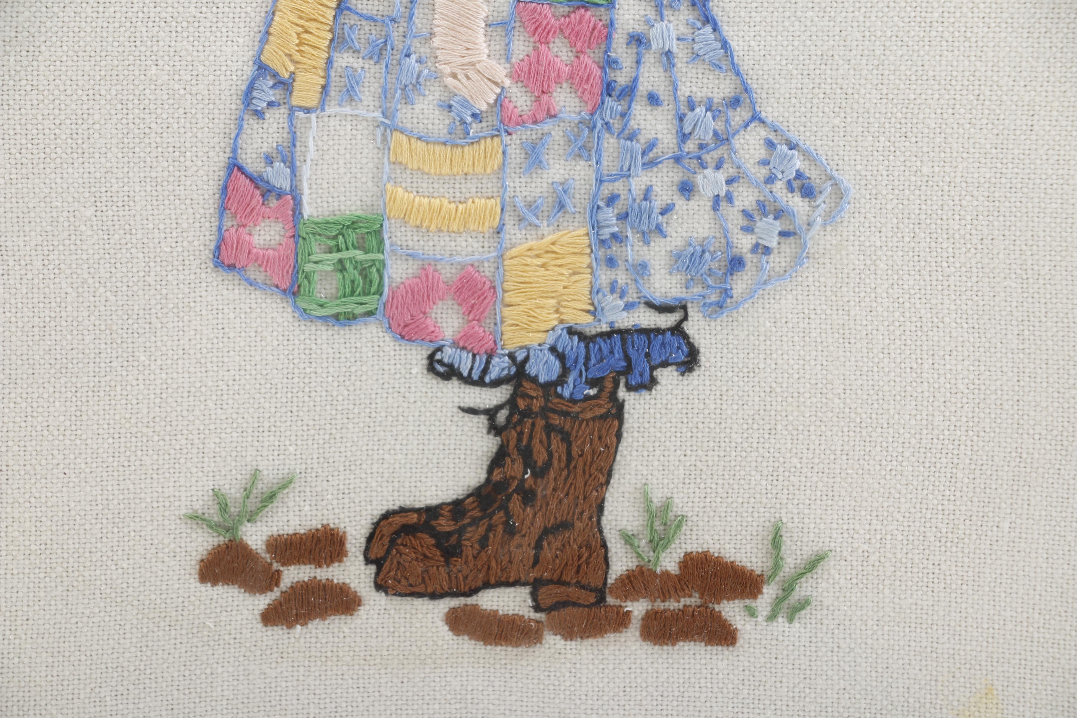 Pair of Framed Embroidered Artworks of Girls