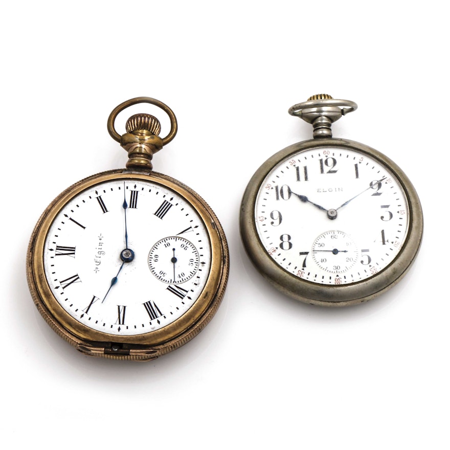 Antique Silver and Gold Tone Elgin Pocket Watches
