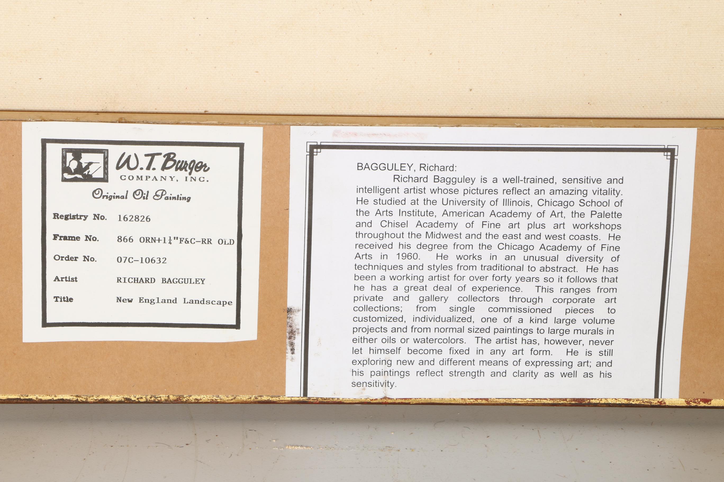 Richard Bagguley Oil on Canvas "New England Landscape"