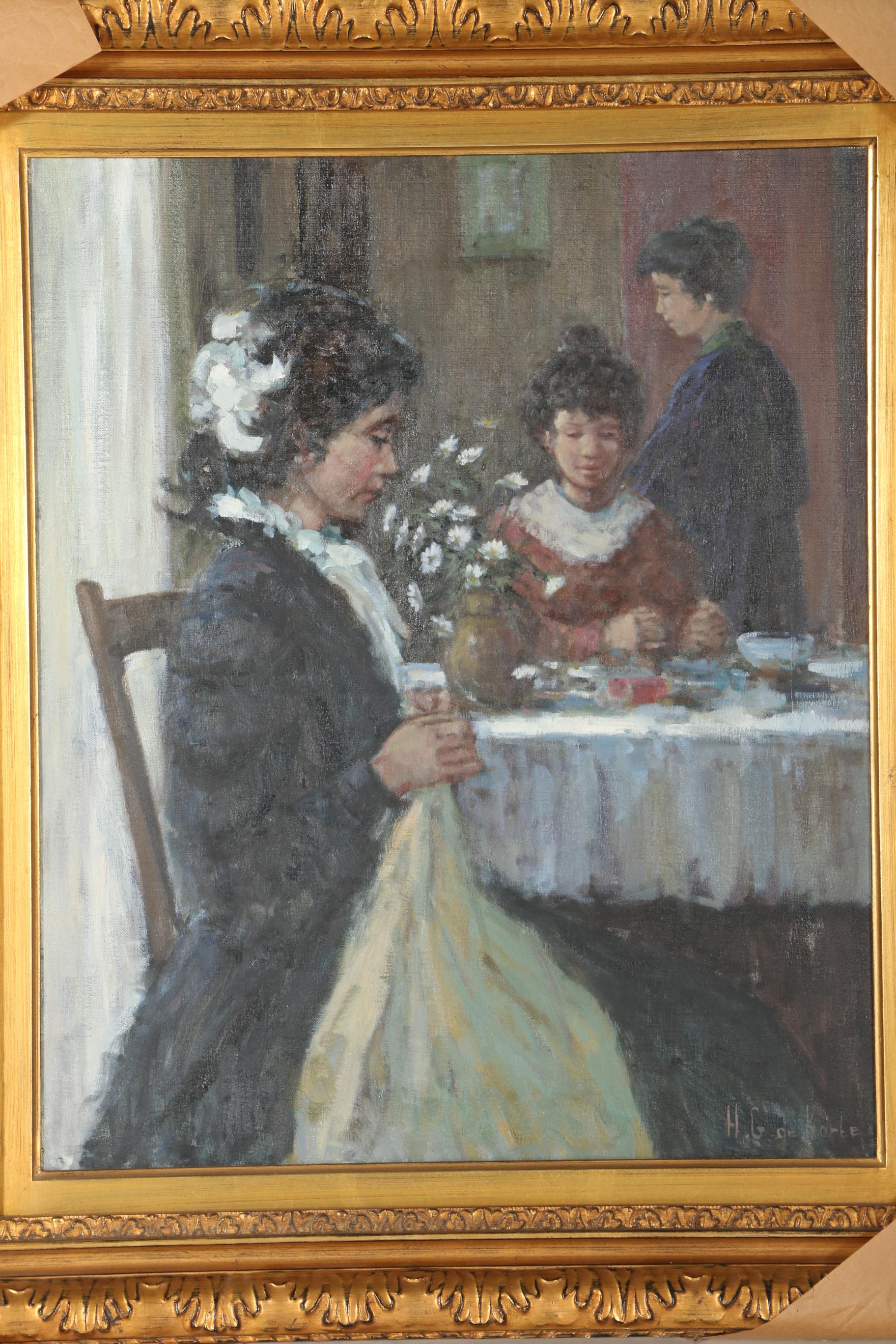 Hennie G. de Korte Oil Painting on Canvas "Luncheon"
