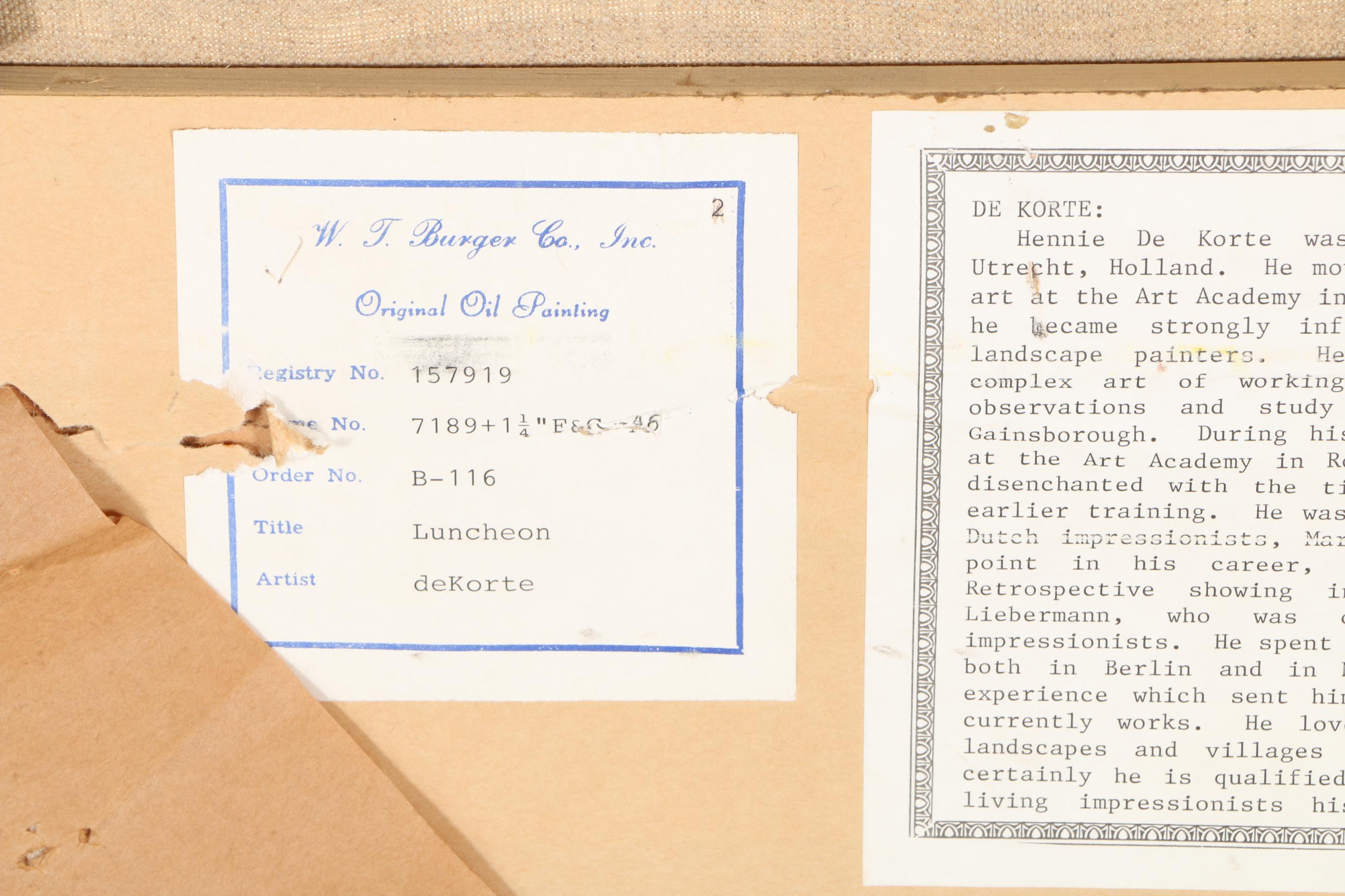 Hennie G. de Korte Oil Painting on Canvas "Luncheon"