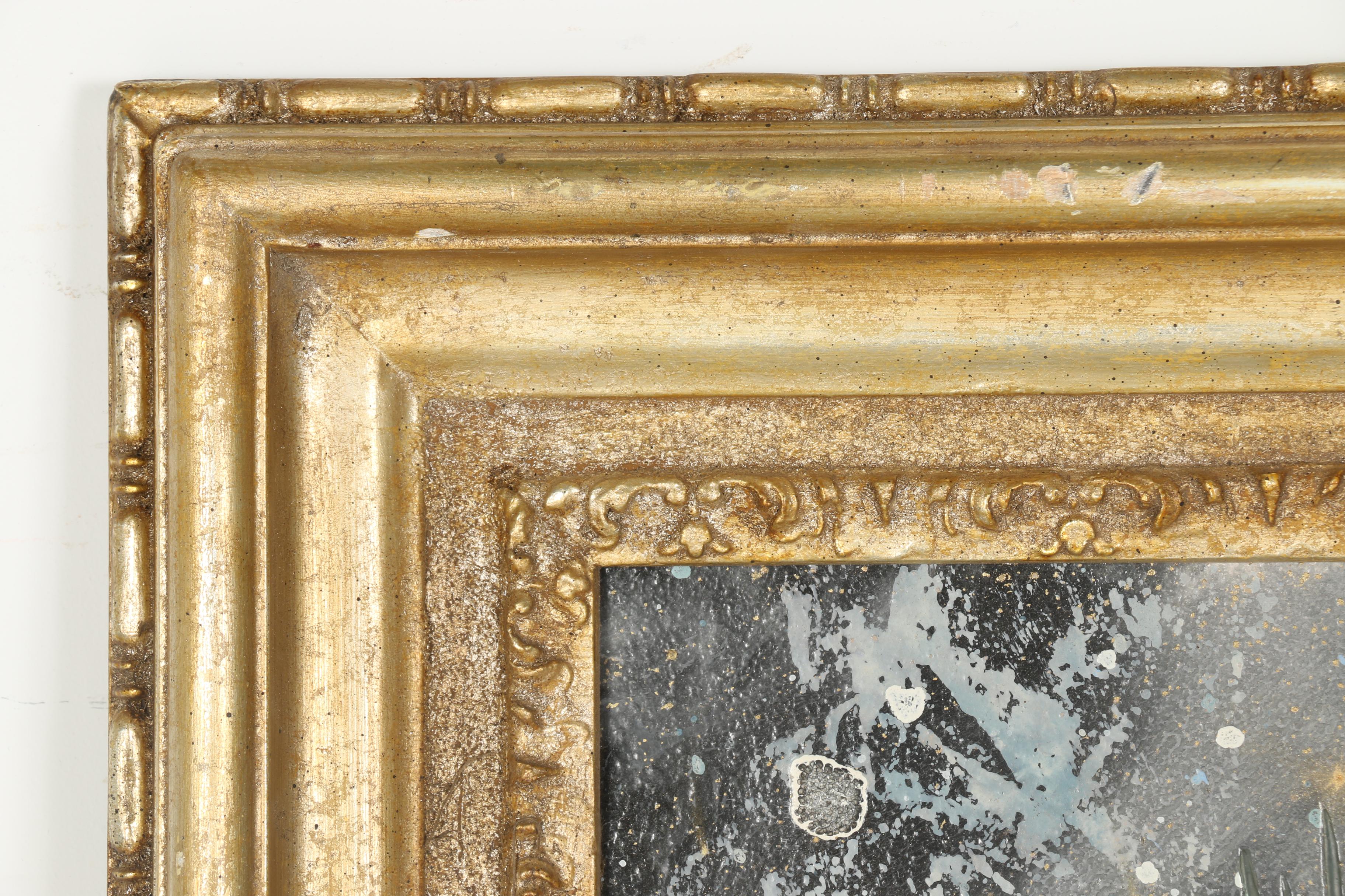 Odavie Oil and Mix Media Painting on Board "Peonies and Pine Bows"