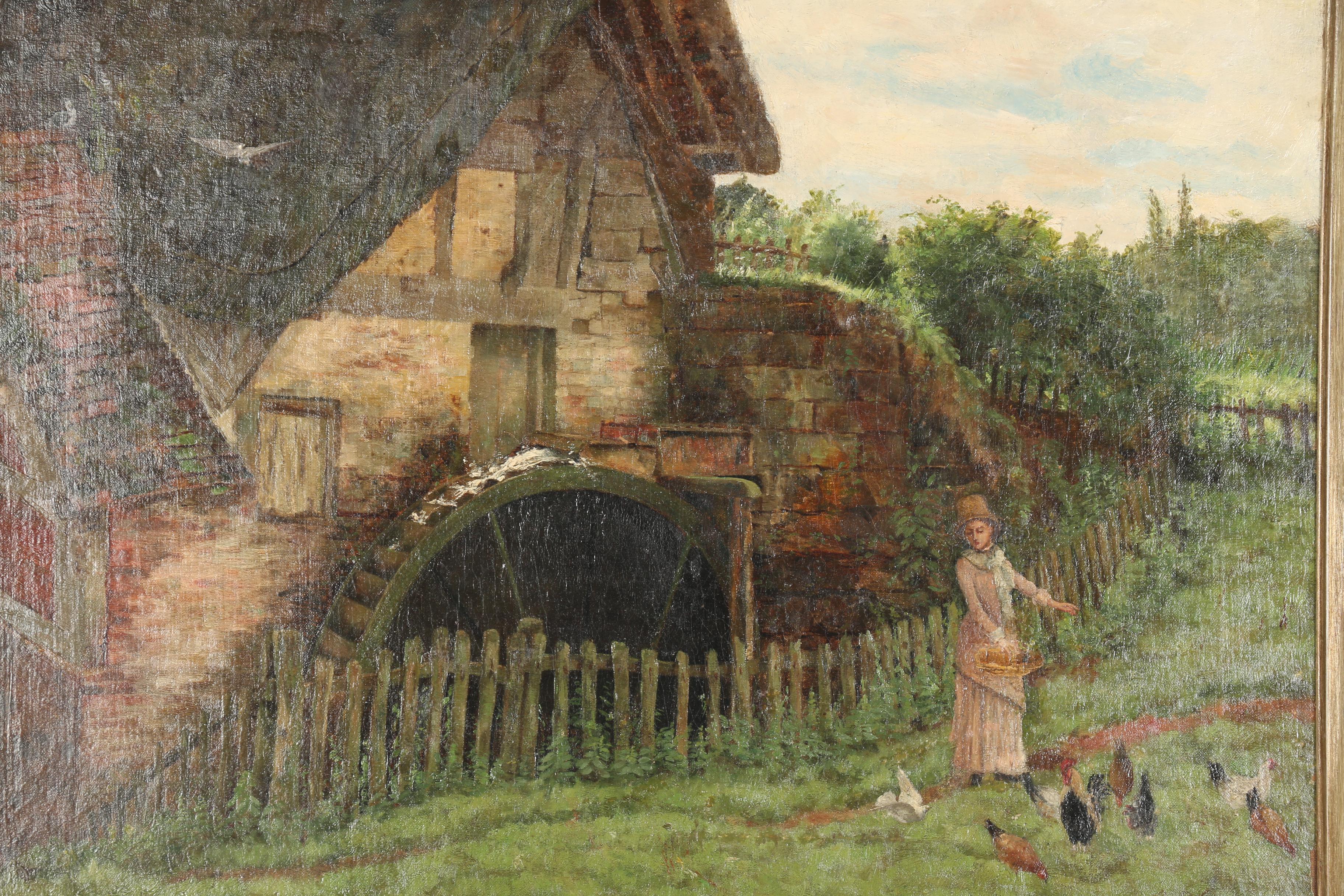 G.O Owen Oil Painting on Canvas "Feeding Chickens"