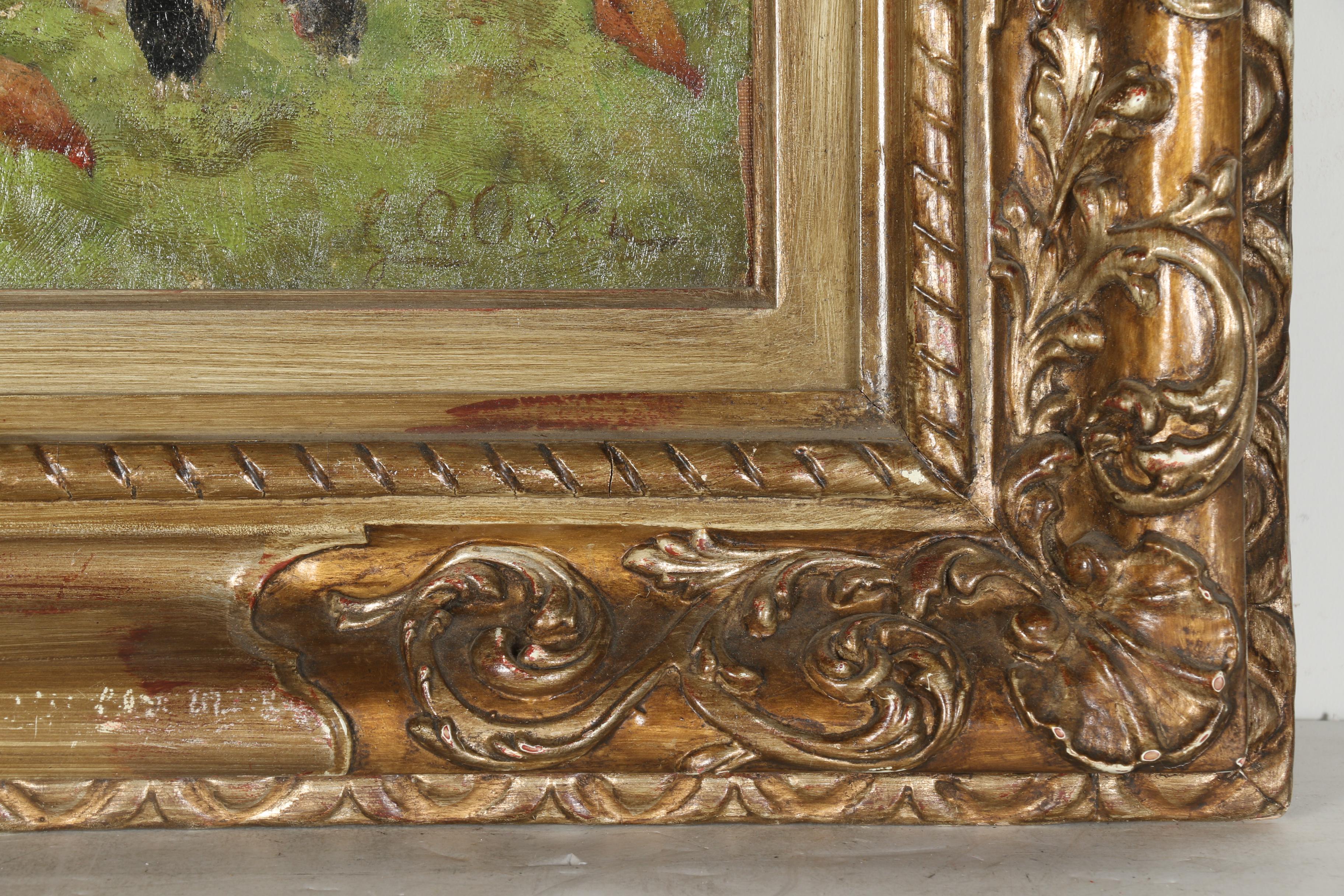 G.O Owen Oil Painting on Canvas "Feeding Chickens"