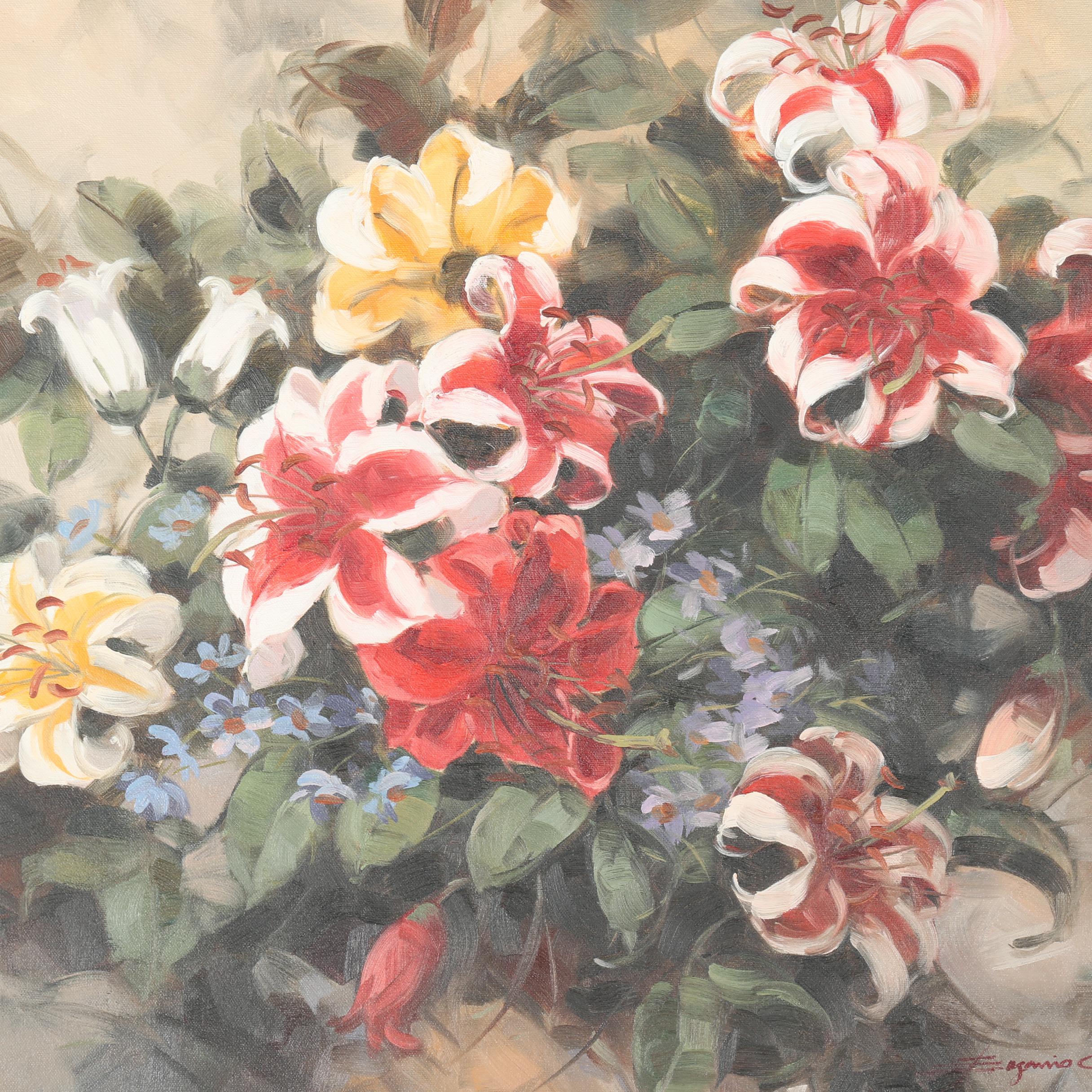 Eugenio Cohaila Oil Painting on Canvas "Flowers"