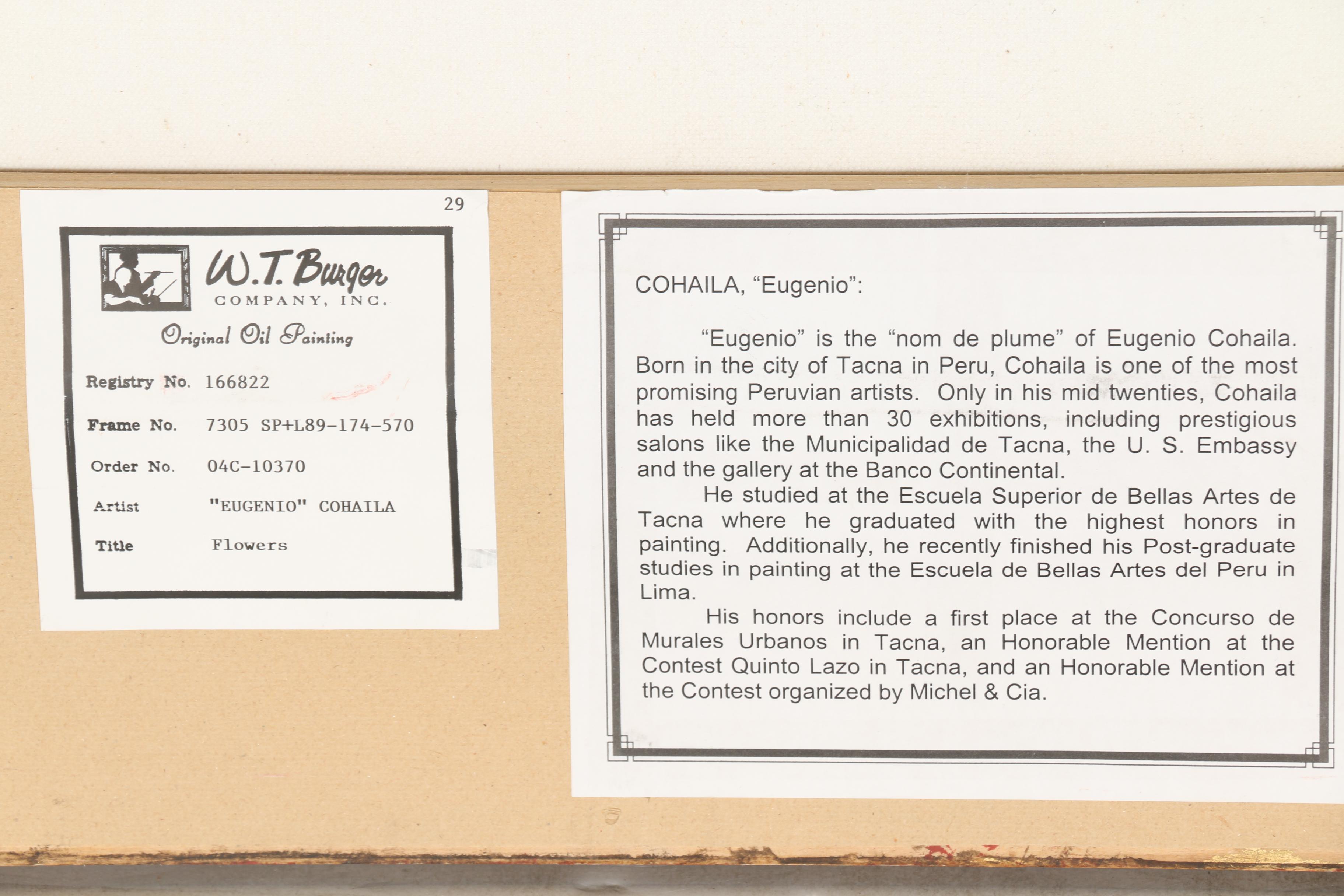 Eugenio Cohaila Oil Painting on Canvas "Flowers"