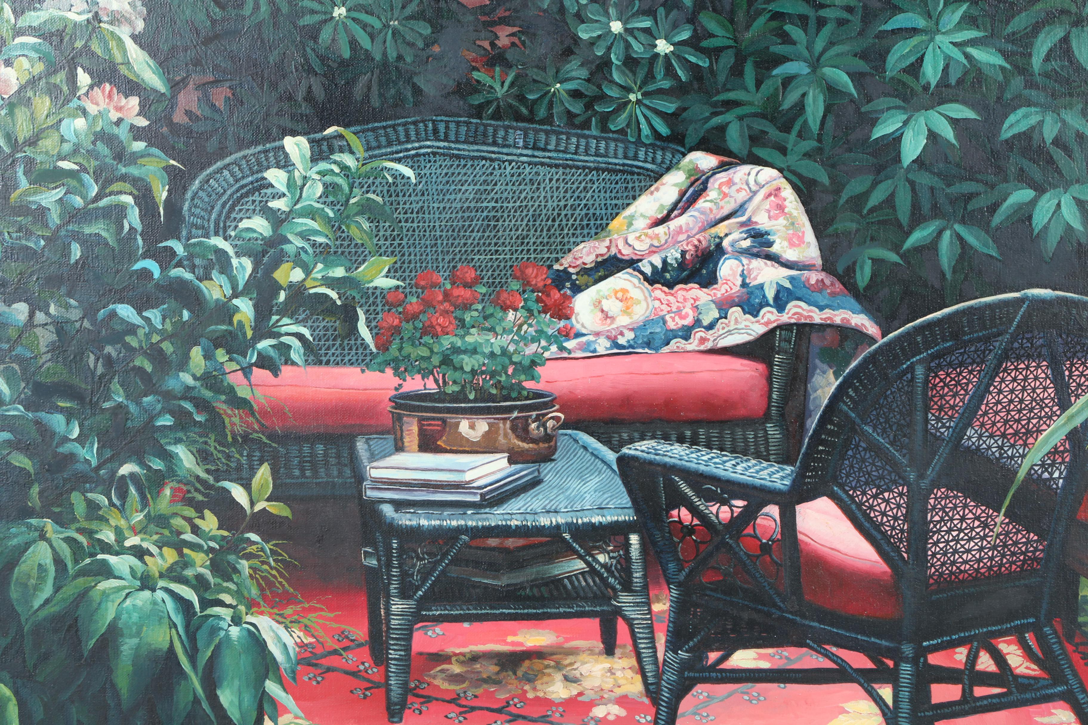 S.H. Lee Oil Painting on Canvas "Garden Setting"