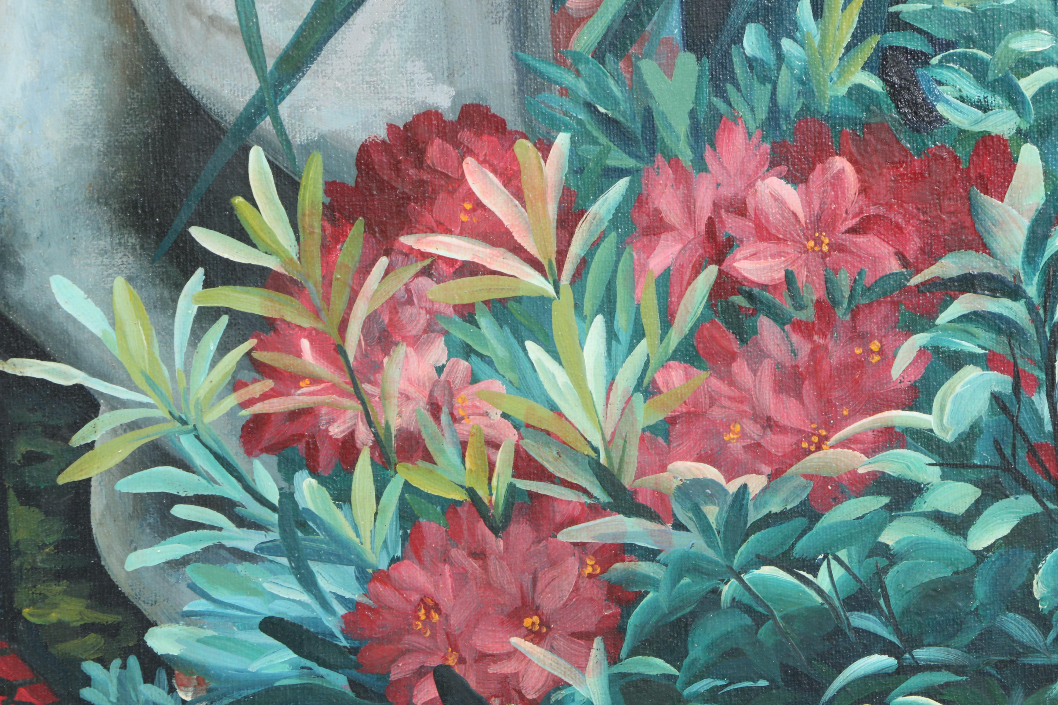 S.H. Lee Oil Painting on Canvas "Garden Setting"