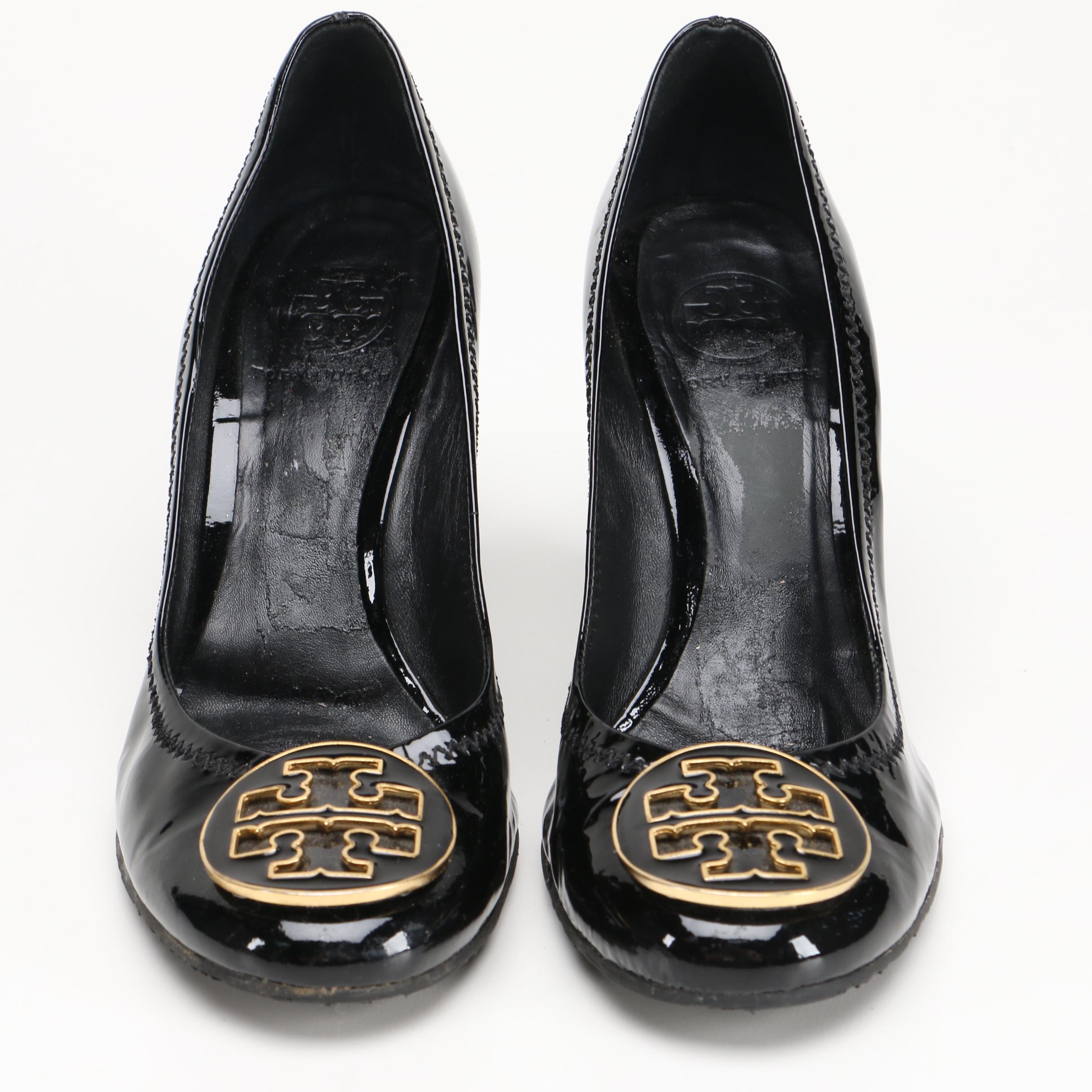 Tory Burch Black Leather Wedges