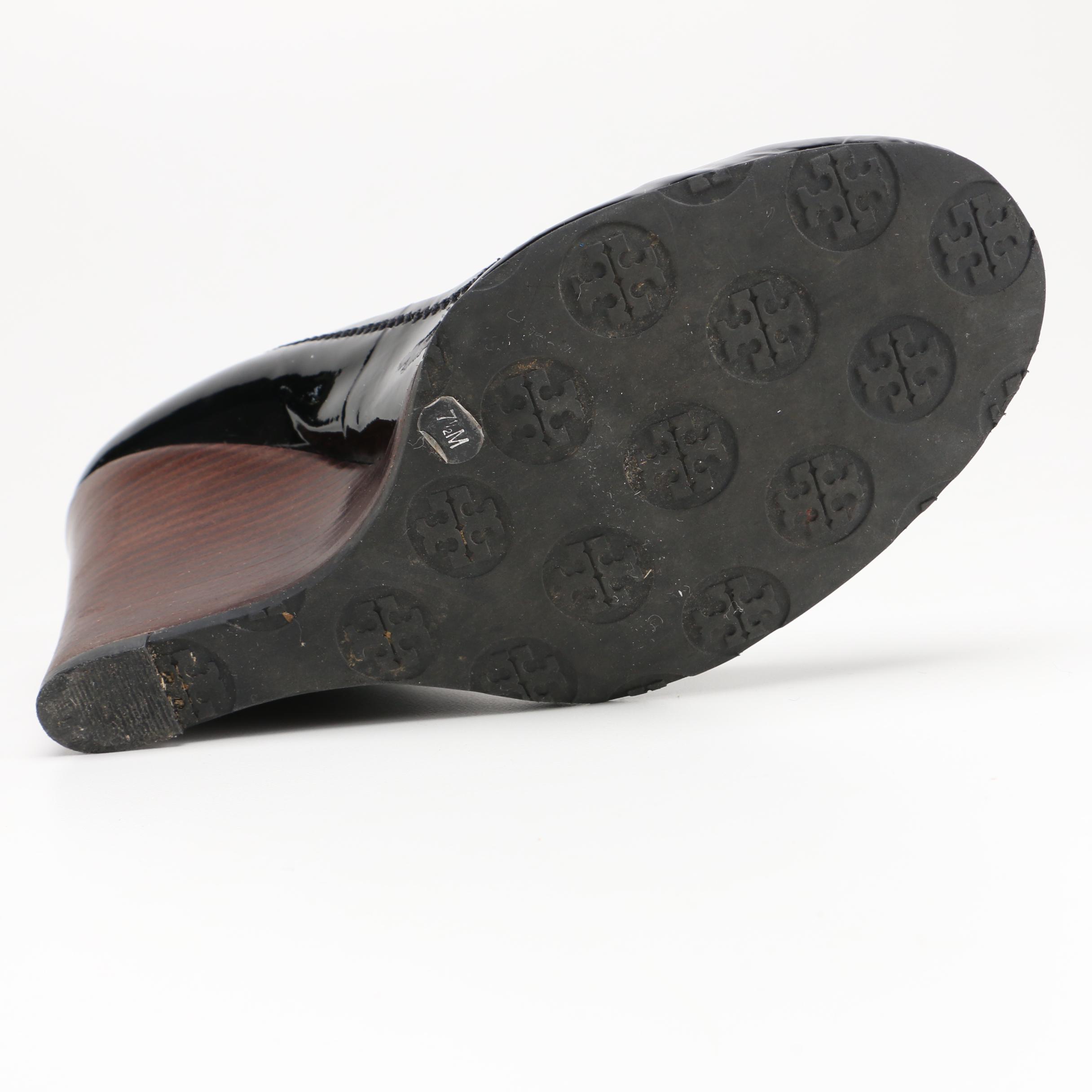 Tory Burch Black Leather Wedges