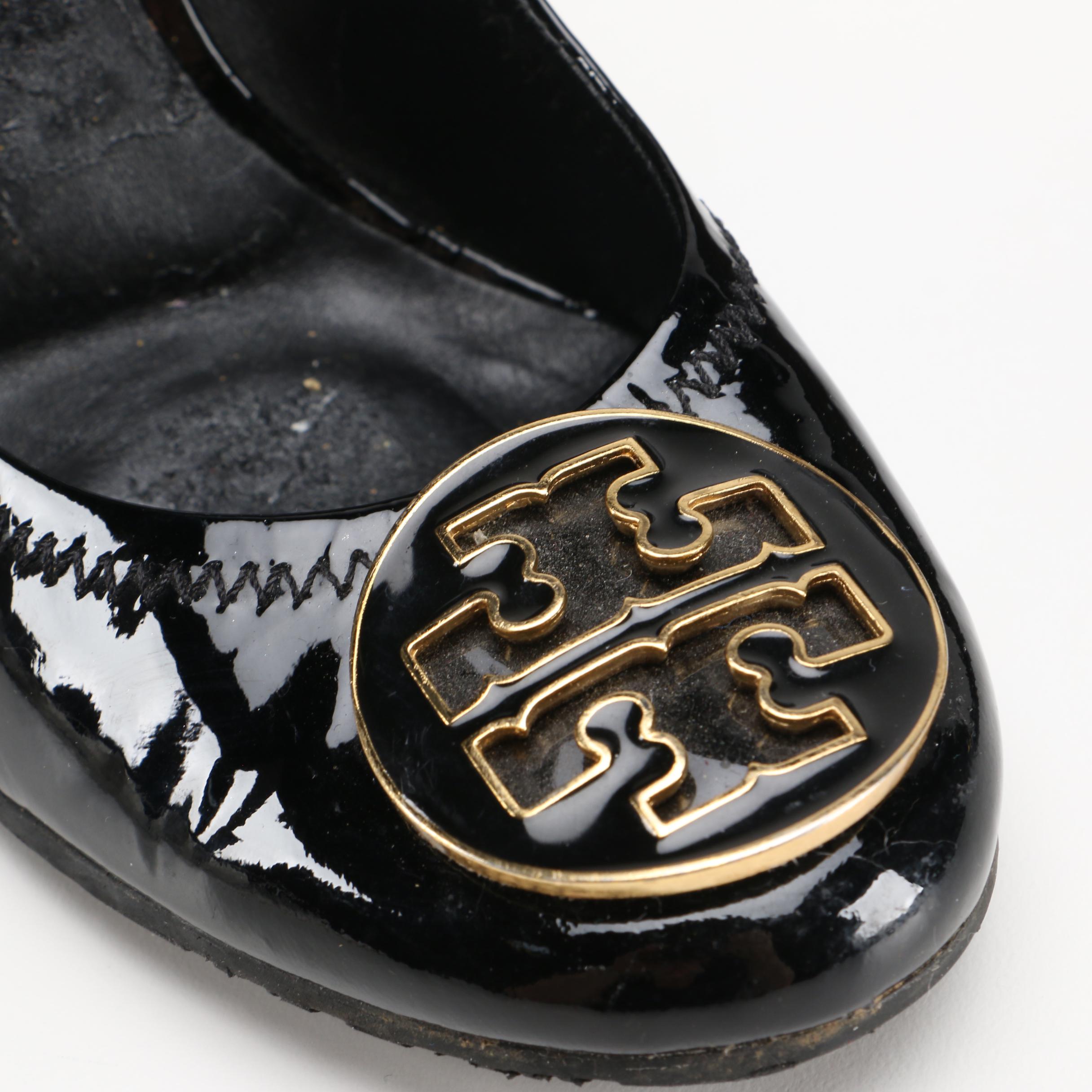 Tory Burch Black Leather Wedges