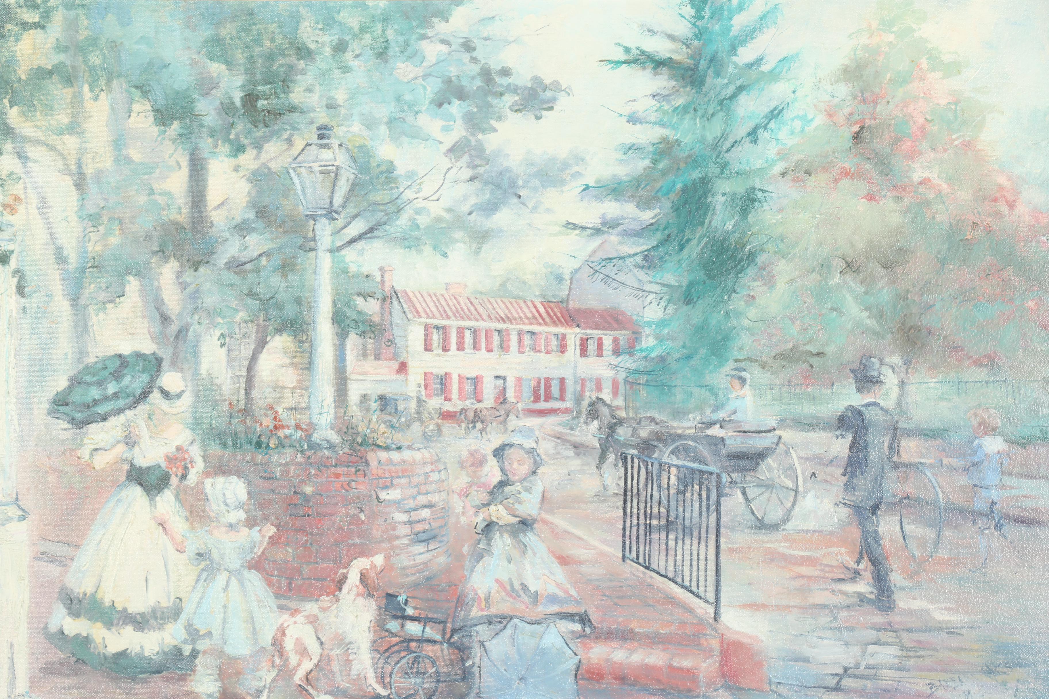 Signed Original Oil Painting Of Town Scene