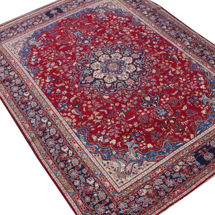 Vintage Hand Knotted Persian Qum Room Size Rug