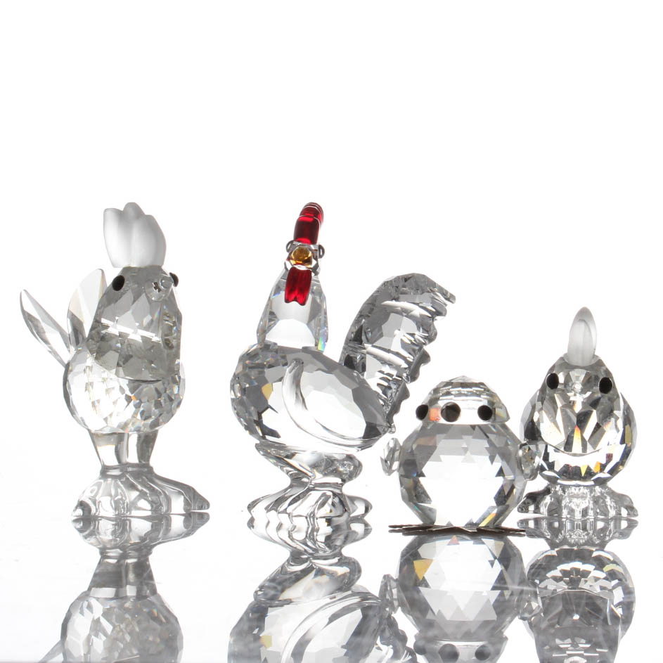 Swarovski Crystal Chicken Figurines