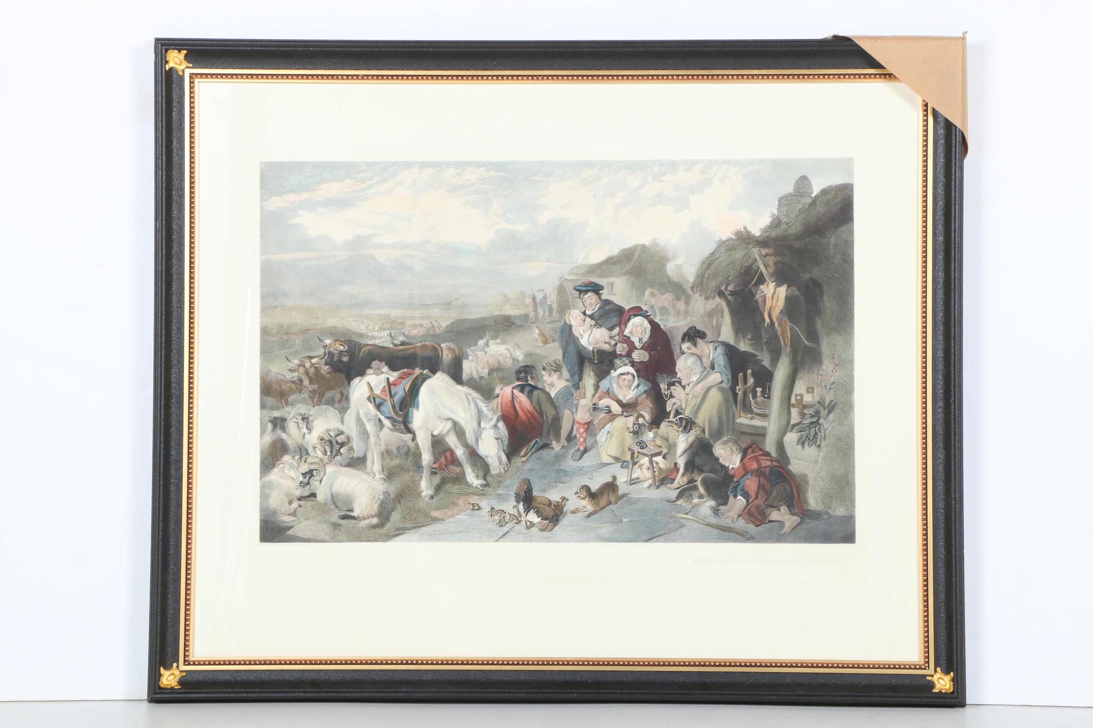 Edwin Landseer Hand Colored Engraving "Highland Drover's Departure For The South"
