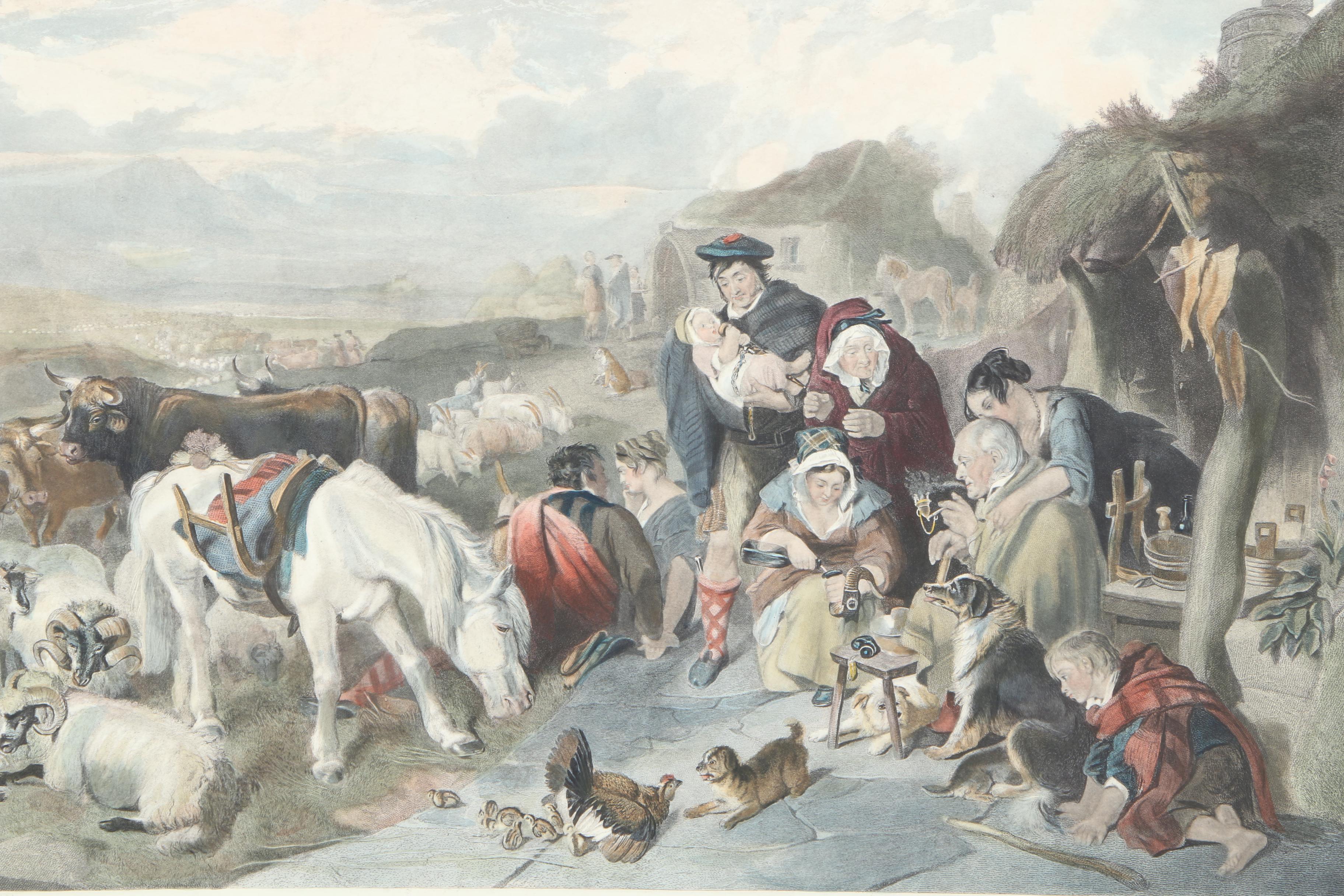 Edwin Landseer Hand Colored Engraving "Highland Drover's Departure For The South"