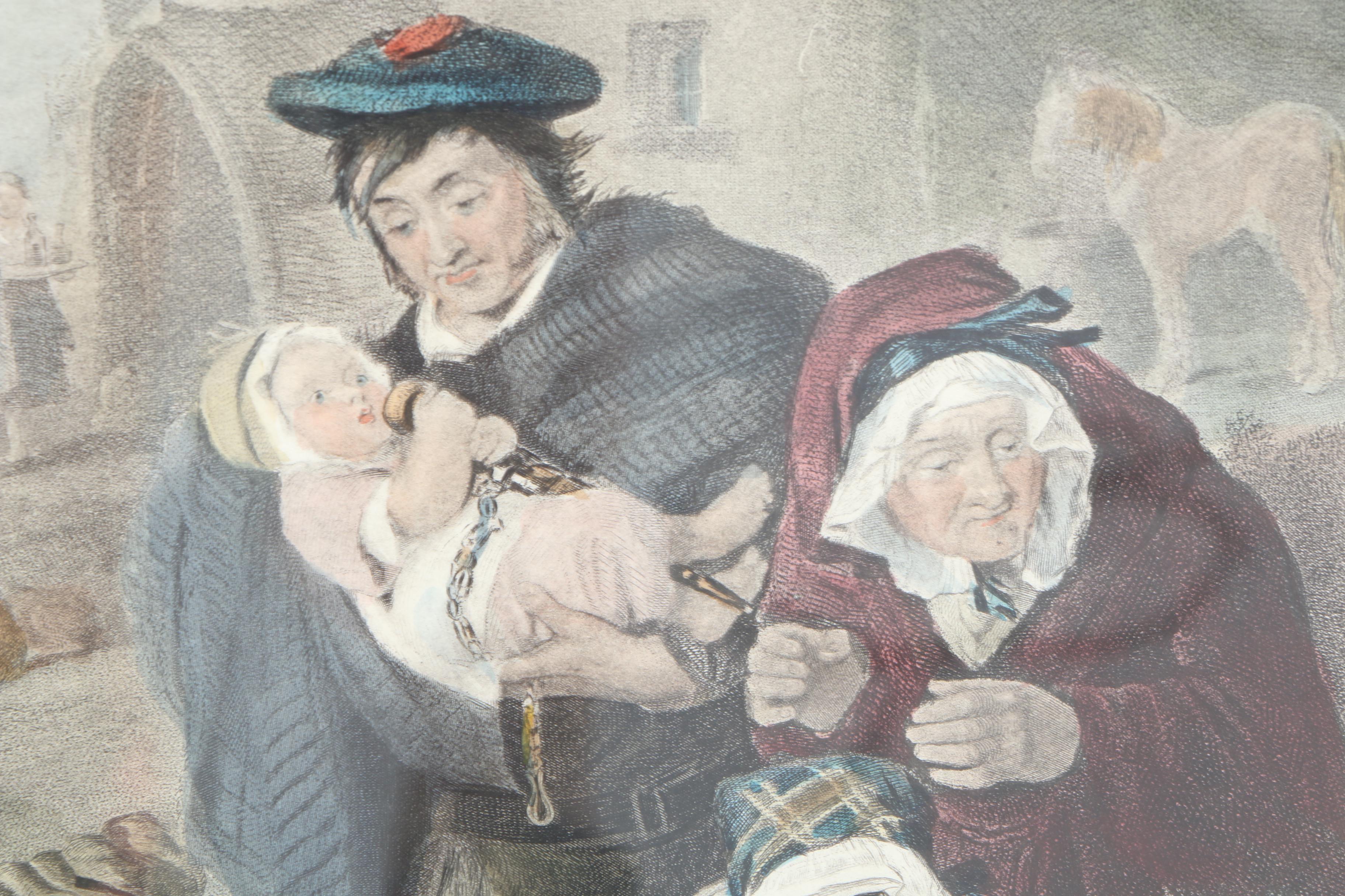 Edwin Landseer Hand Colored Engraving "Highland Drover's Departure For The South"