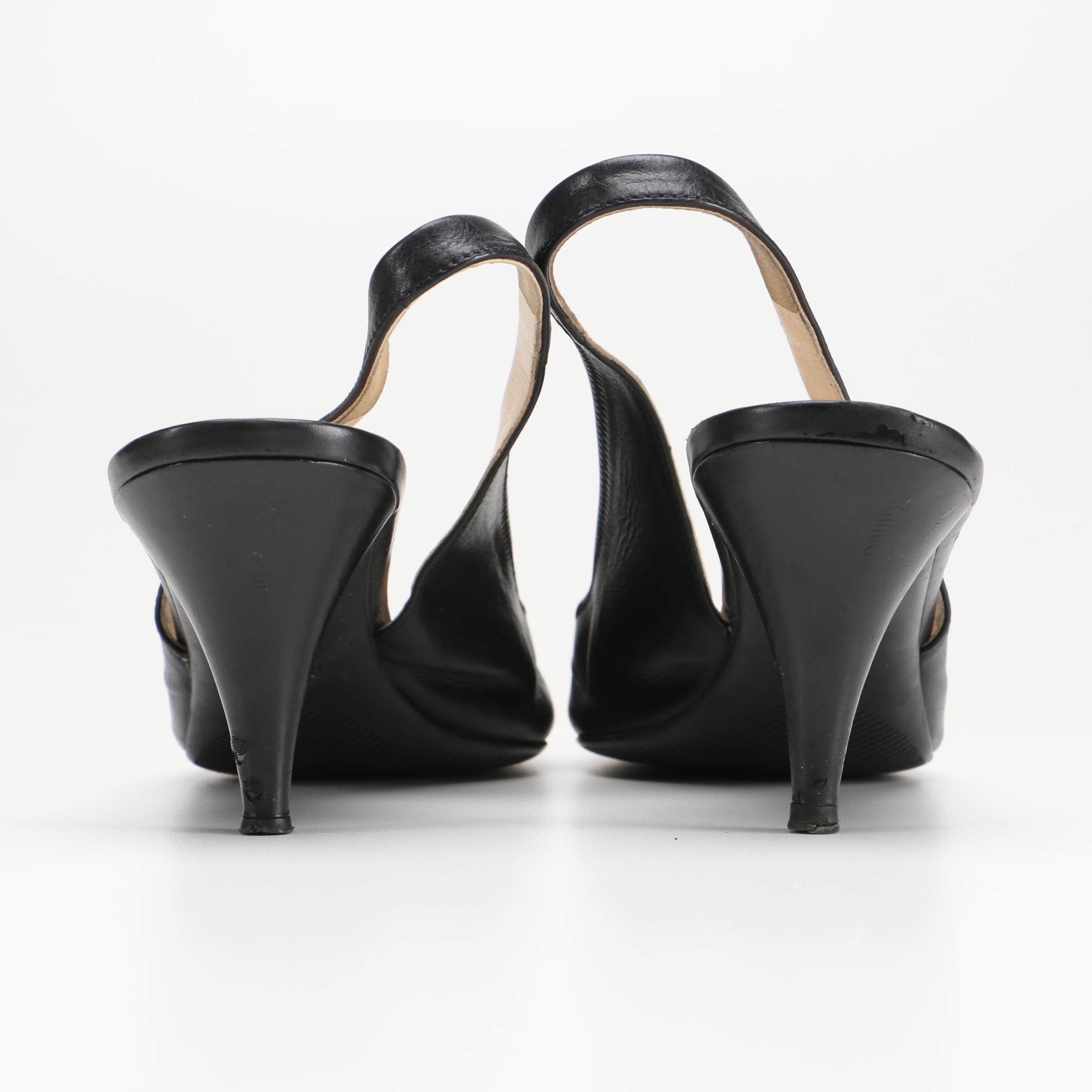 Prada Black Leather Slingbacks
