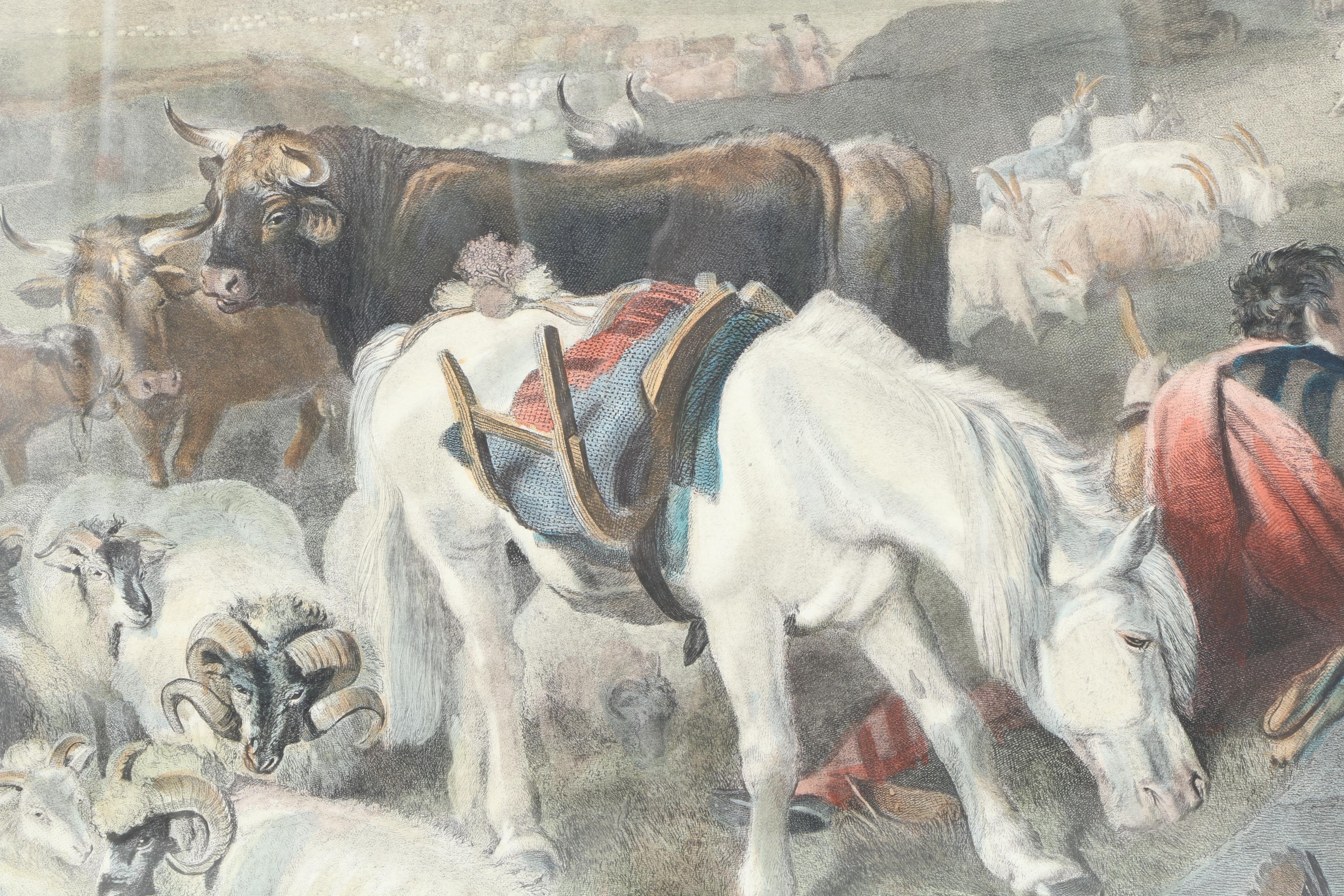 Edwin Landseer Hand Colored Engraving "Highland Drover's Departure For The South"