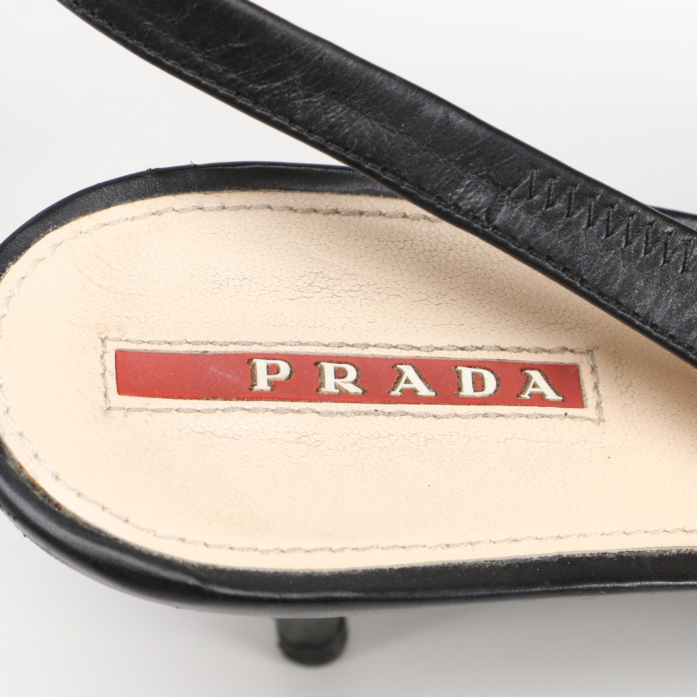 Prada Black Leather Slingbacks