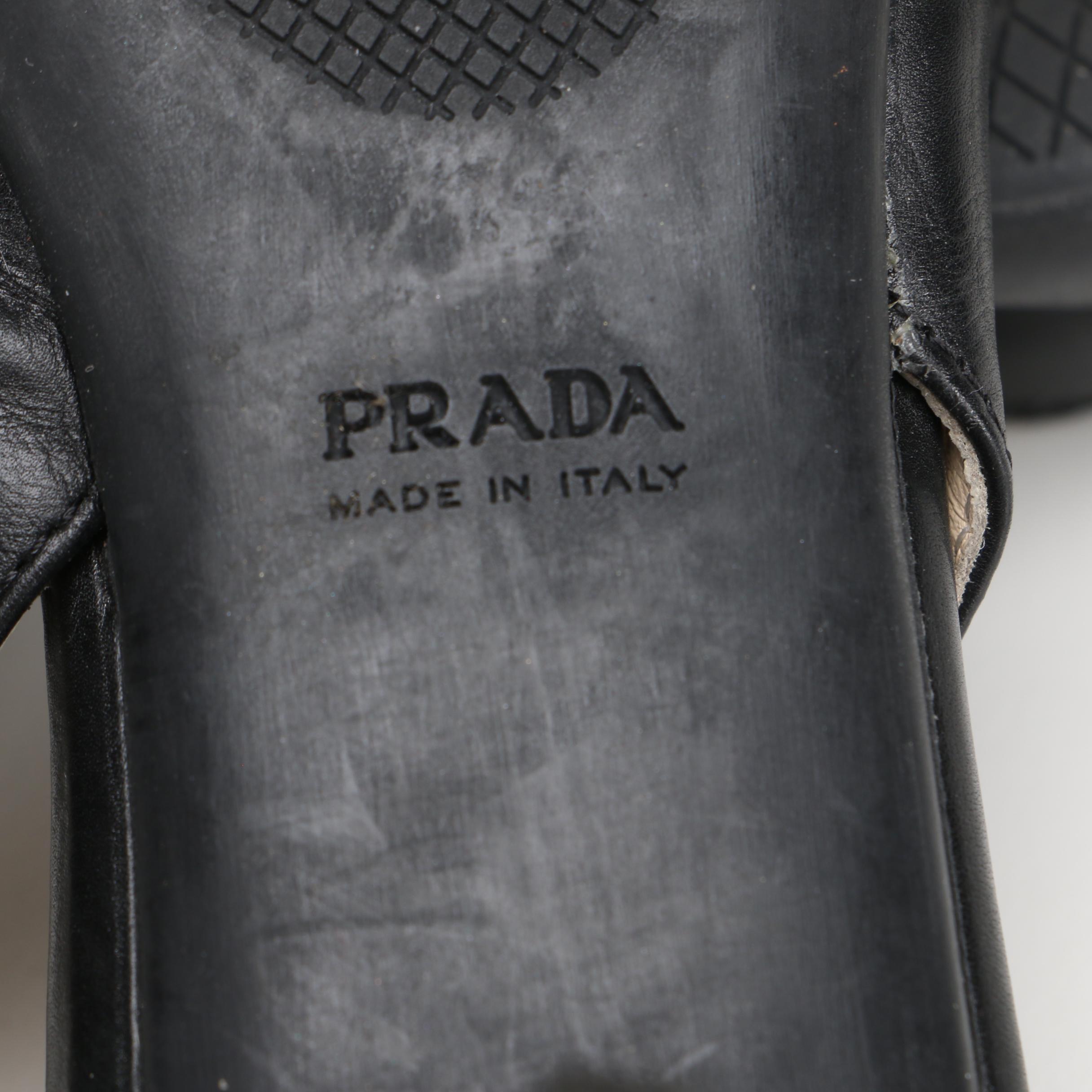 Prada Black Leather Slingbacks