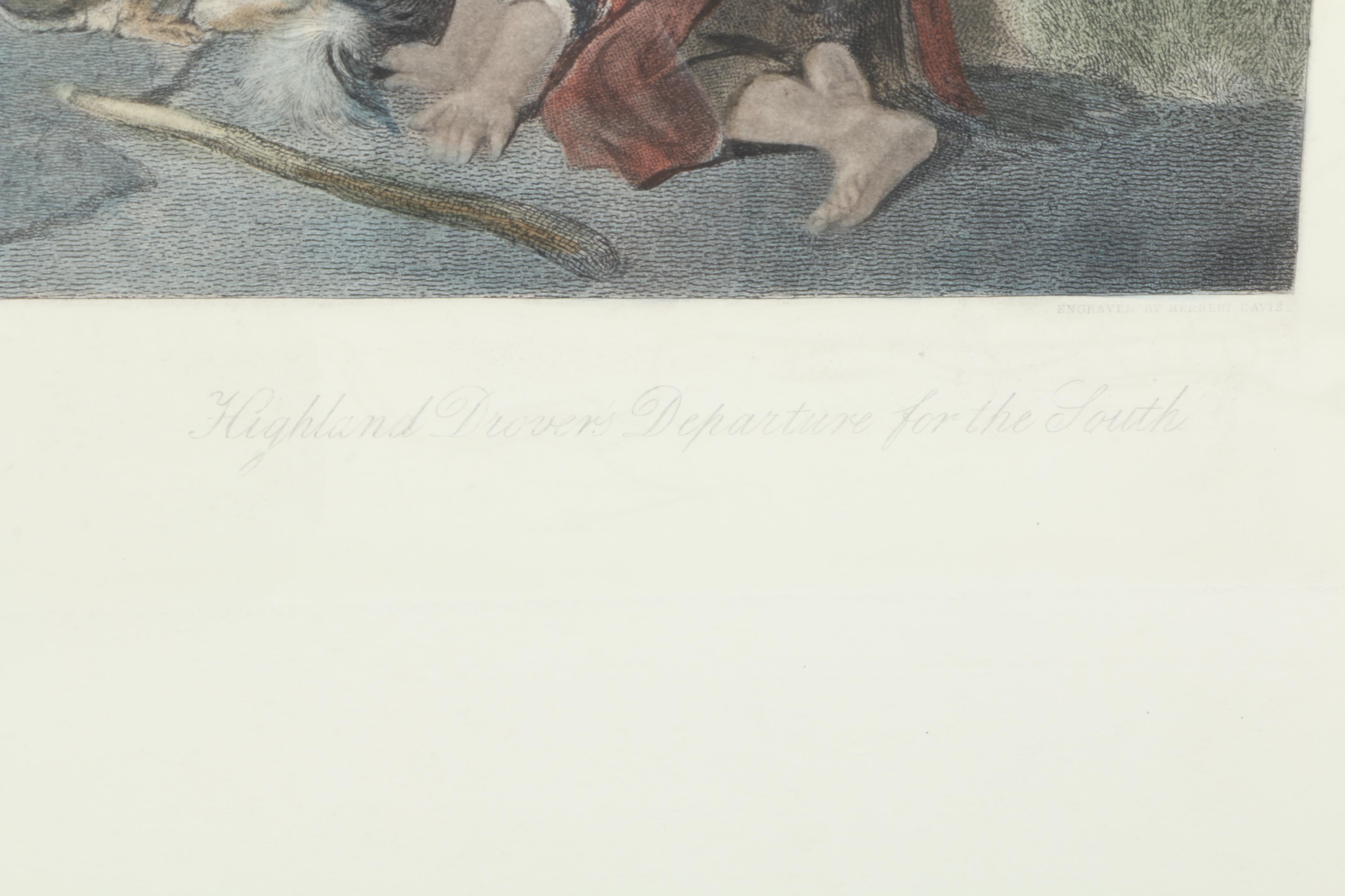 Edwin Landseer Hand Colored Engraving "Highland Drover's Departure For The South"