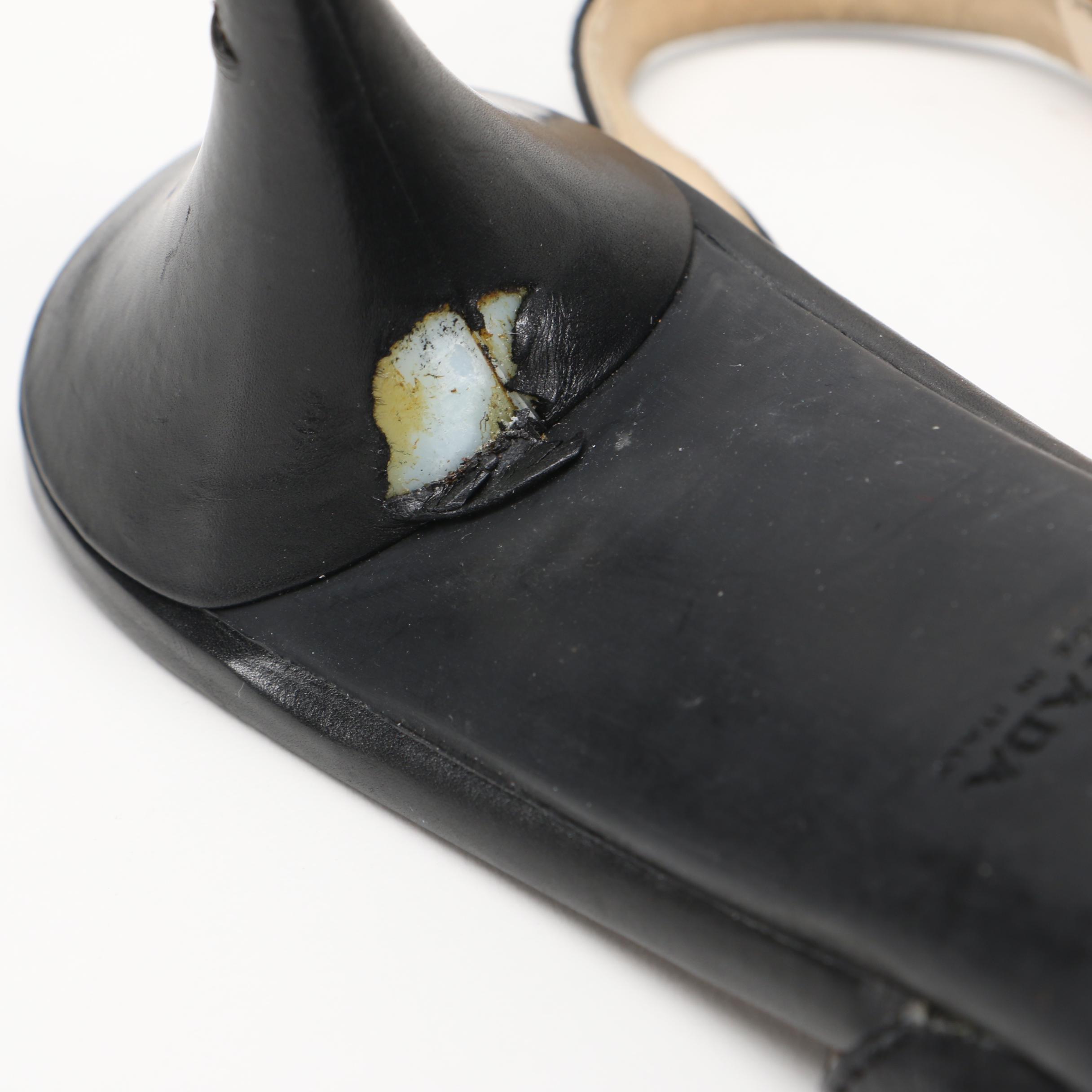 Prada Black Leather Slingbacks