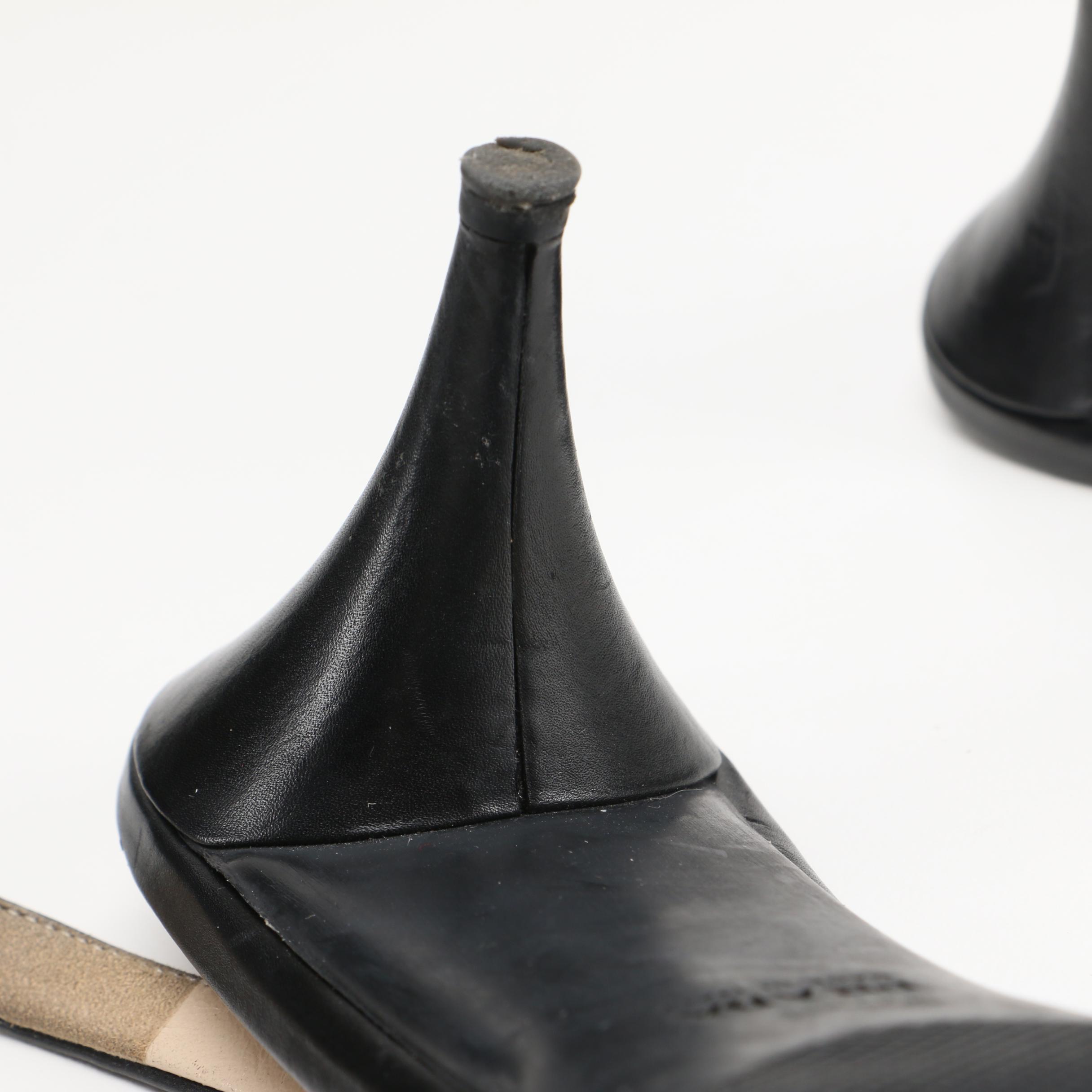 Prada Black Leather Slingbacks