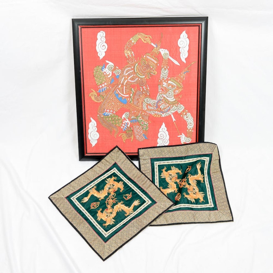 Framed Thai Embroidery and Chinese Embroideries