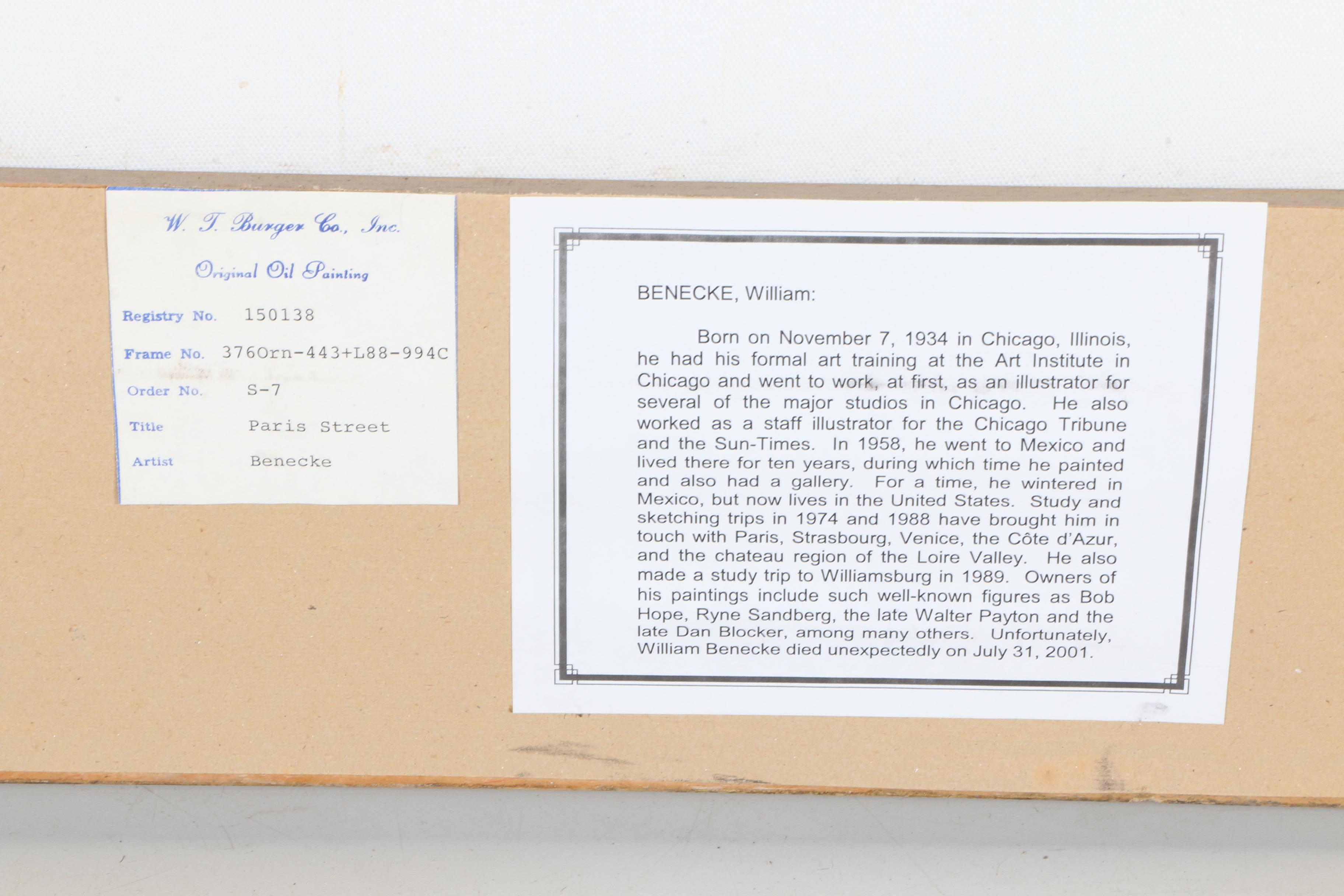 William Benecke Oil Painting on Canvas "Paris Street"