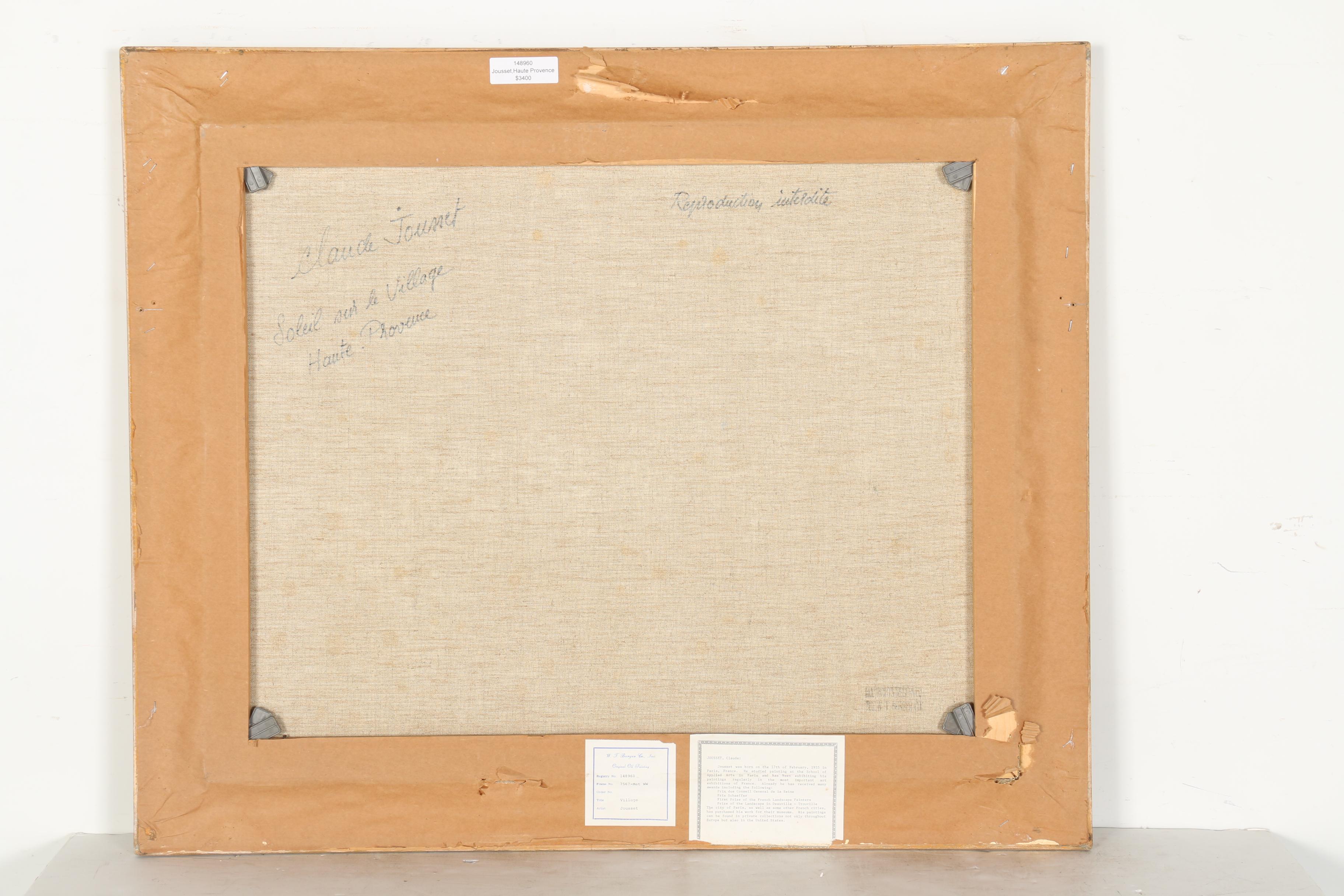 After Claude Jousset Canvas Reproduction of "Soleil sur le Village Haute Provence"