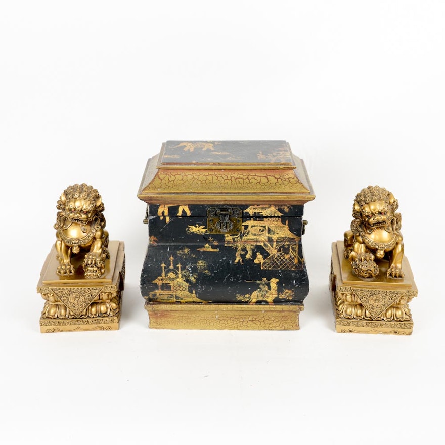Chinoiserie Jewelry Box and Guardian Lions