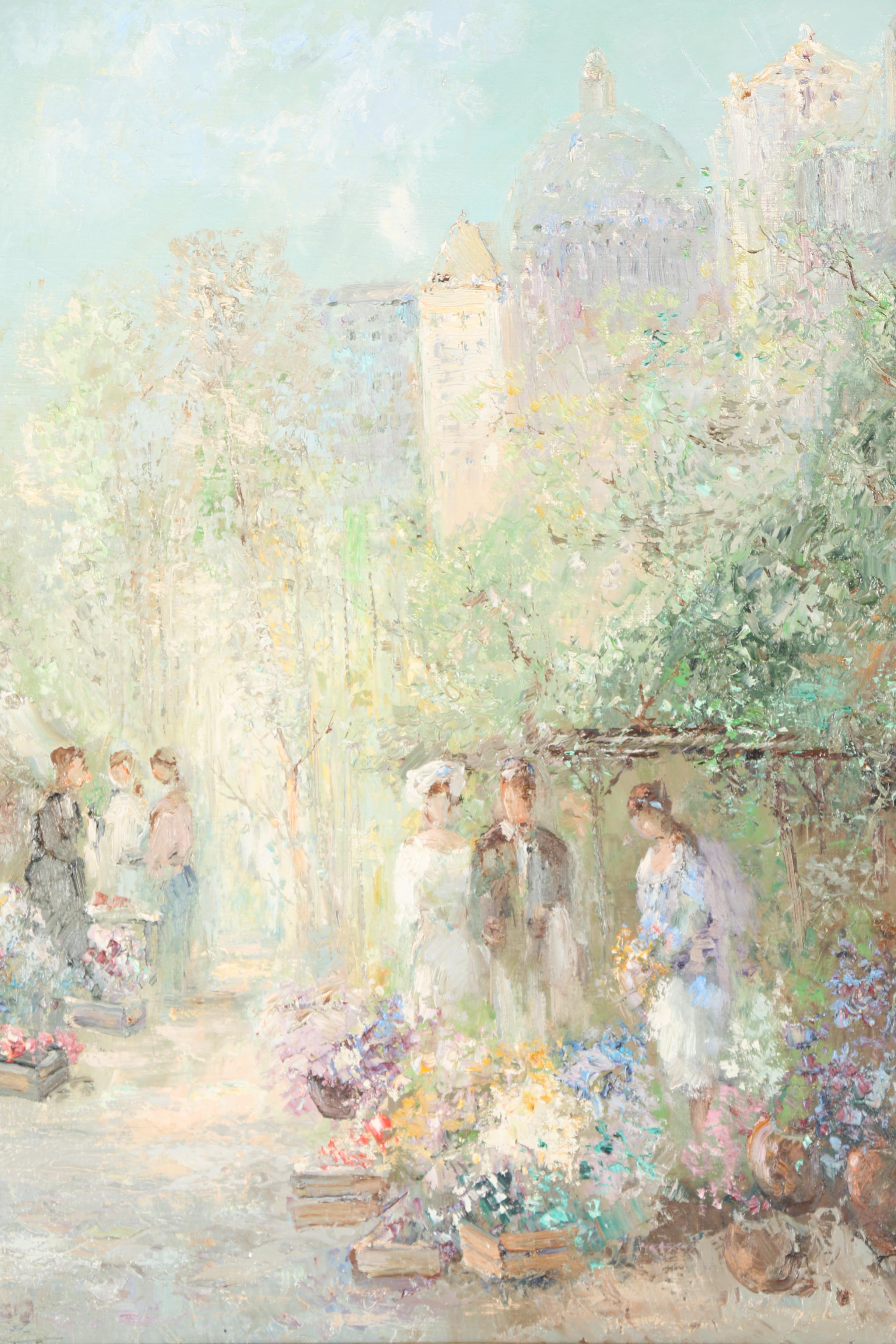 Willi Bauer Oil Painting on Canvas "Flower Market"