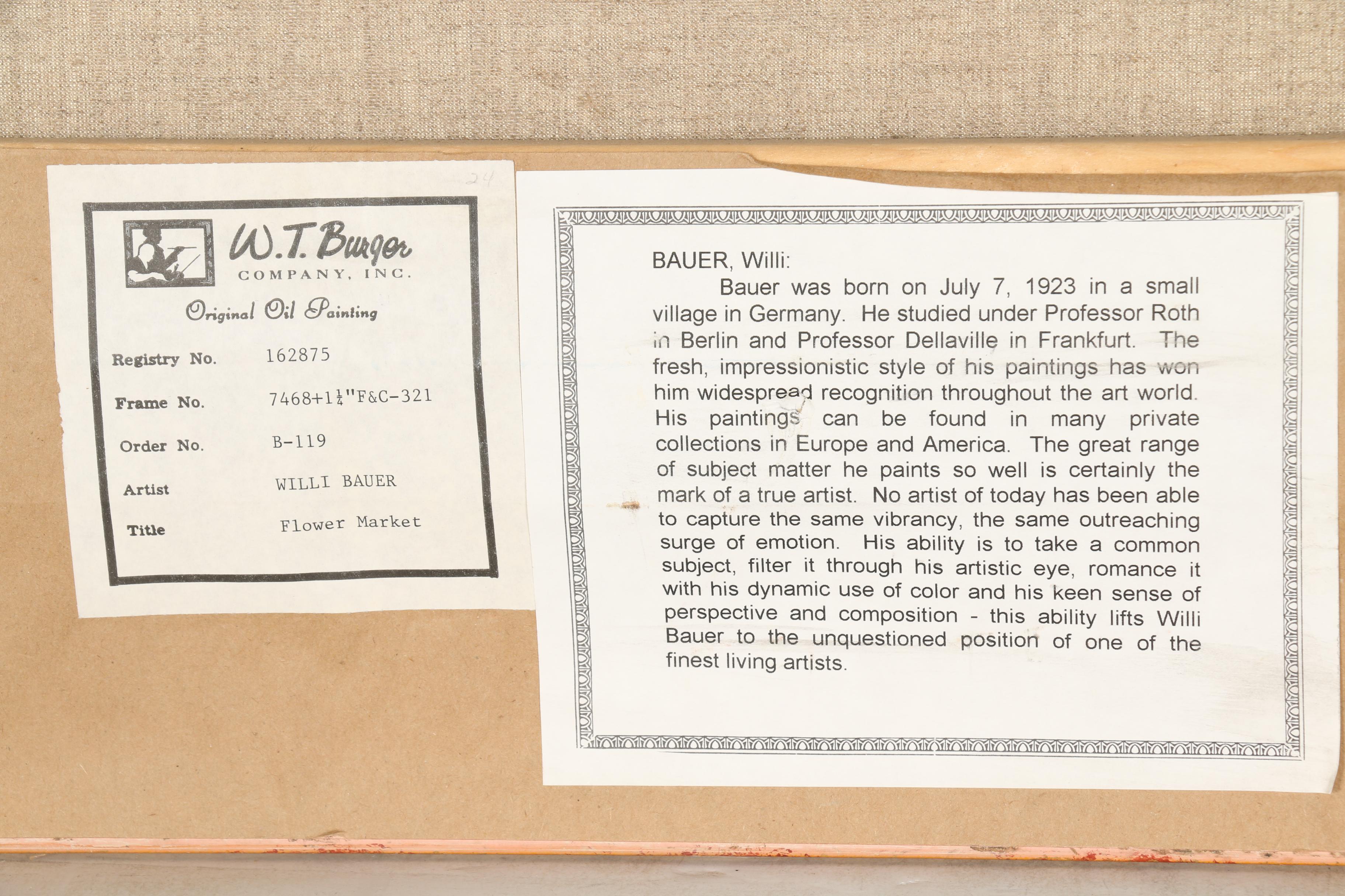 Willi Bauer Oil Painting on Canvas "Flower Market"