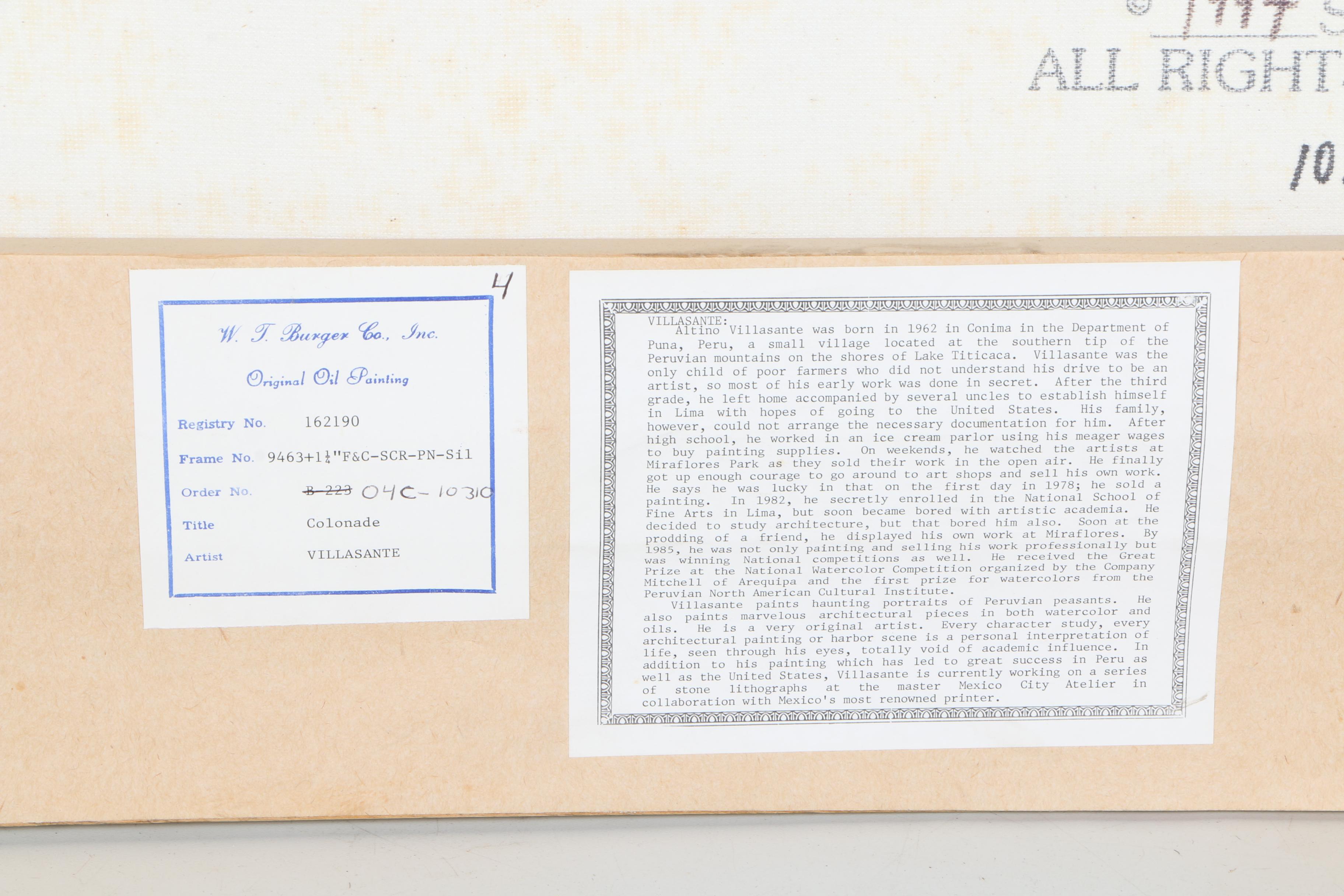 1994 Altino Villasante Oil on Canvas "Colonnade"