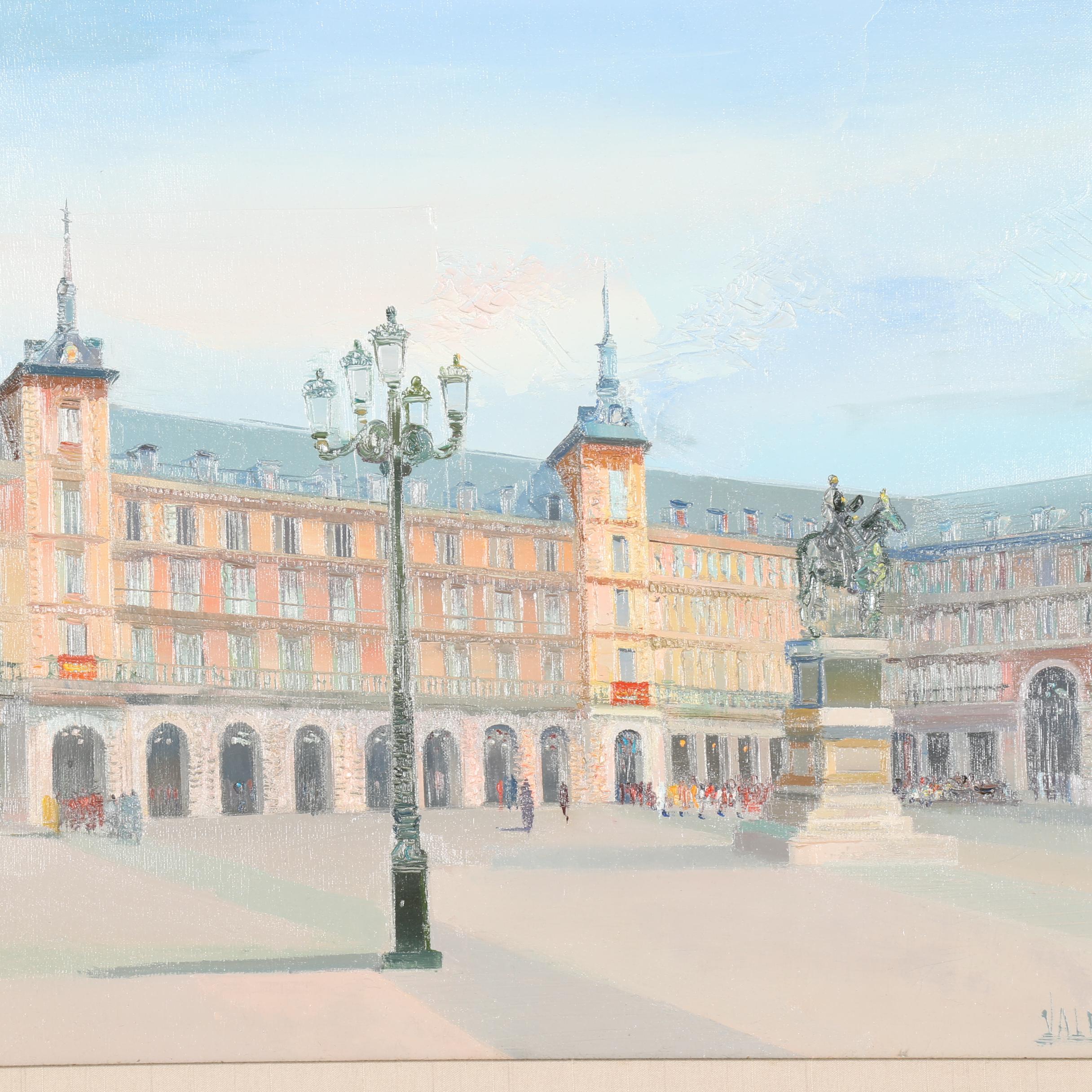 Rafael Velasco Valero Oil Painting on Canvas "Village Square"