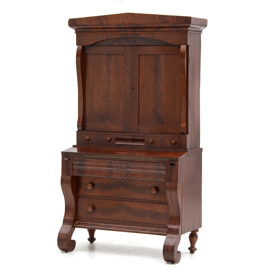 1840s Mahogany Empire Secretary Desk