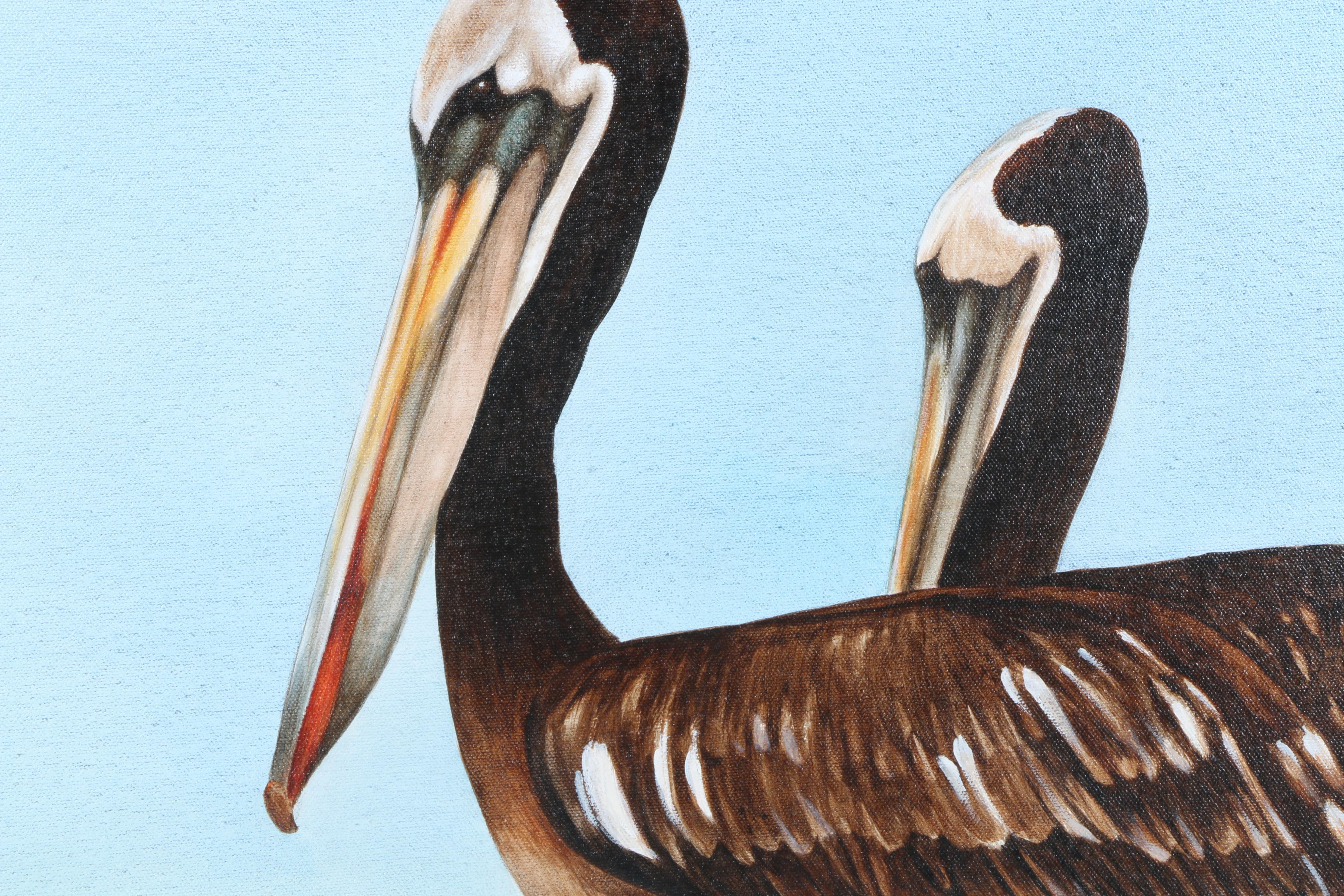 Azalea Signed Oil Painting on Canvas "Birds on a Deck"