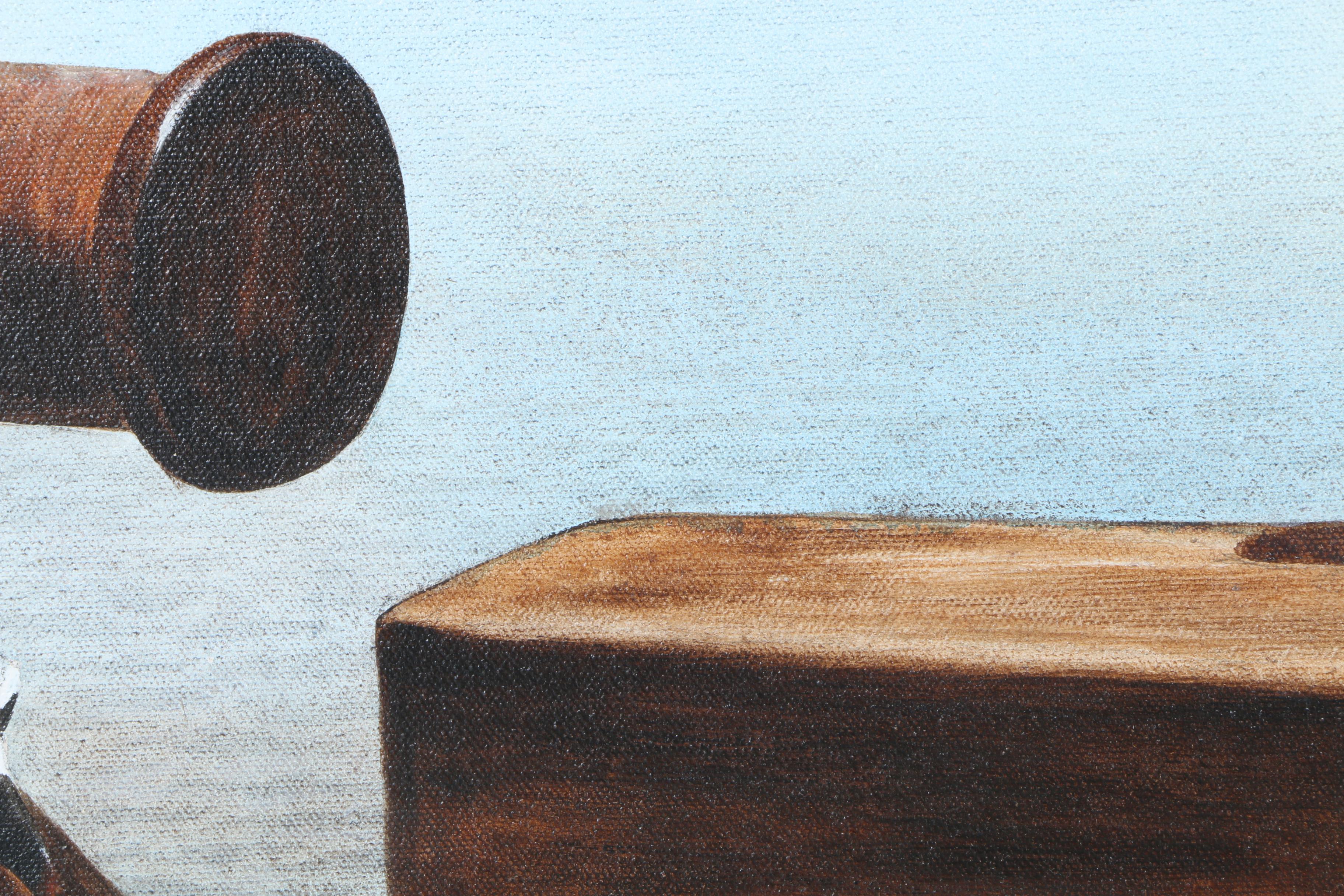 Azalea Signed Oil Painting on Canvas "Birds on a Deck"