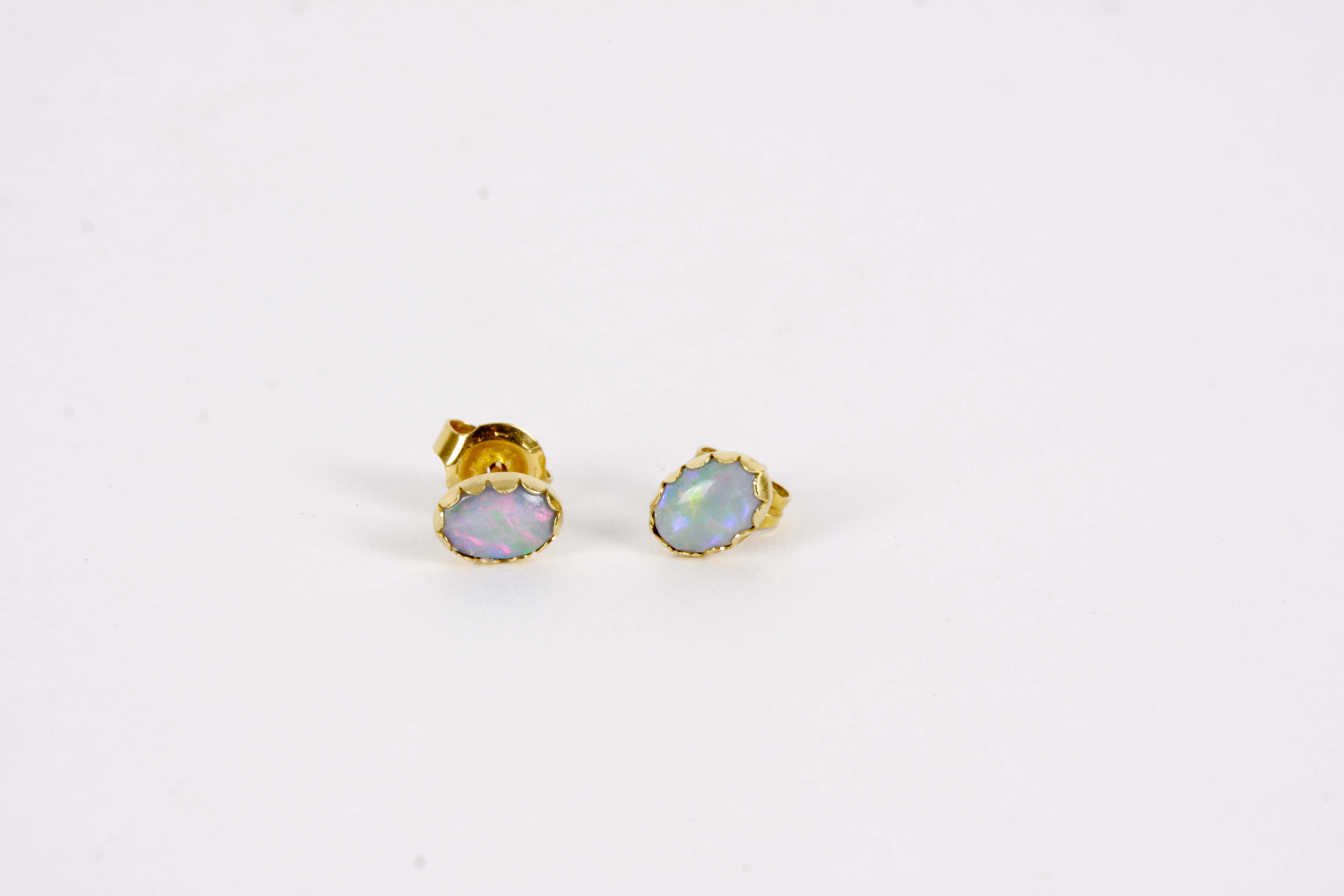 14K Yellow Gold Post Earrings with Jelly Opal Stones