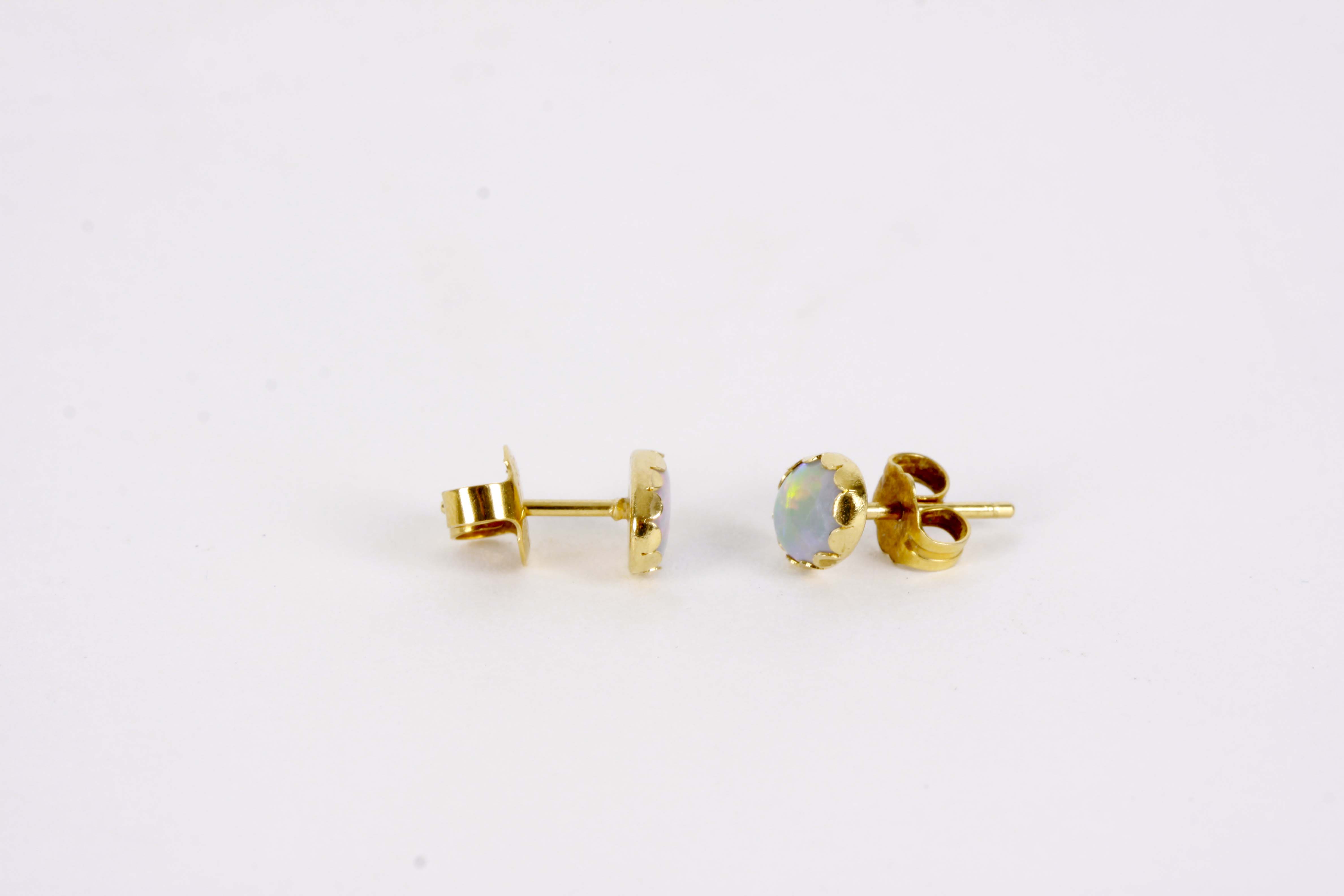 14K Yellow Gold Post Earrings with Jelly Opal Stones