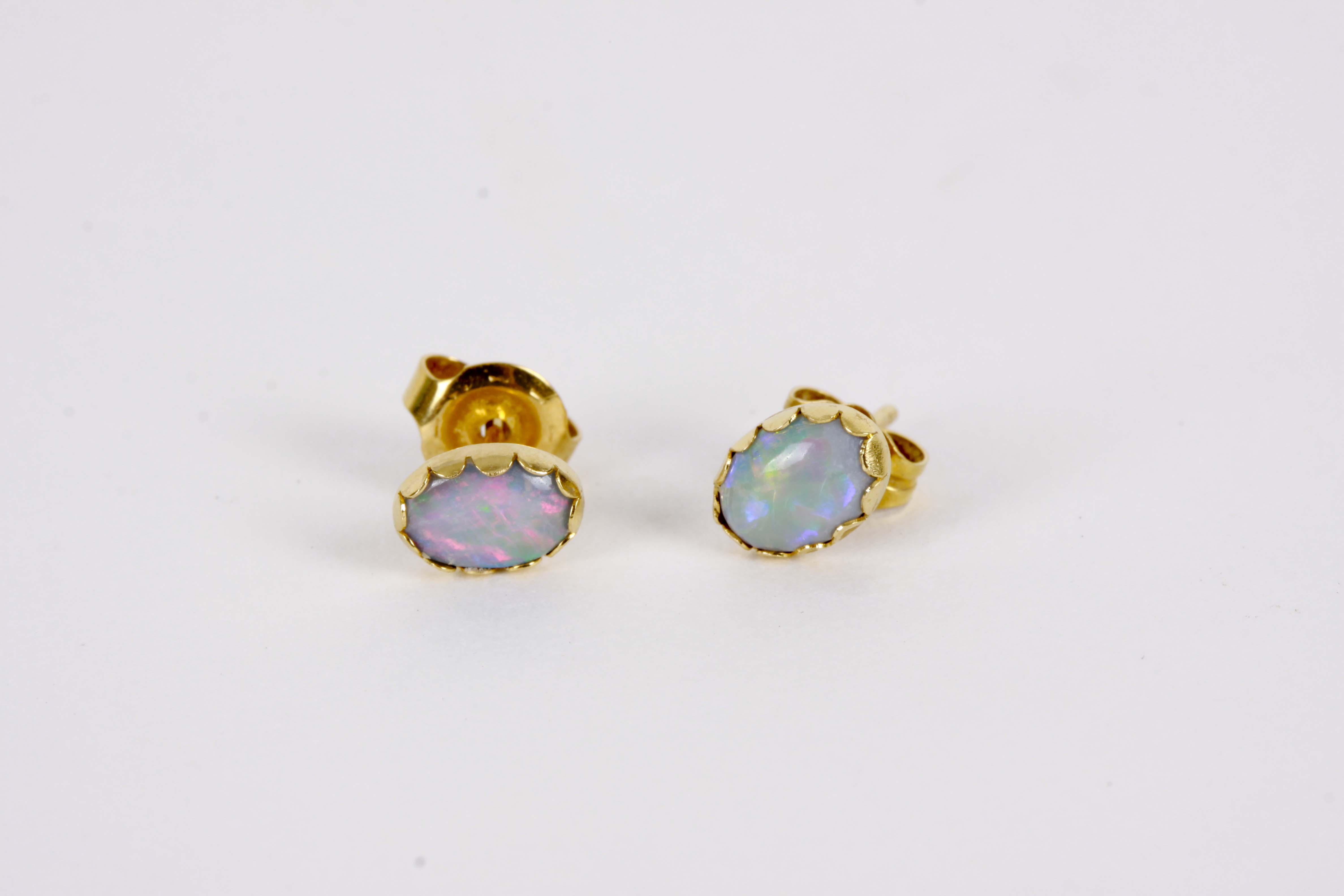 14K Yellow Gold Post Earrings with Jelly Opal Stones