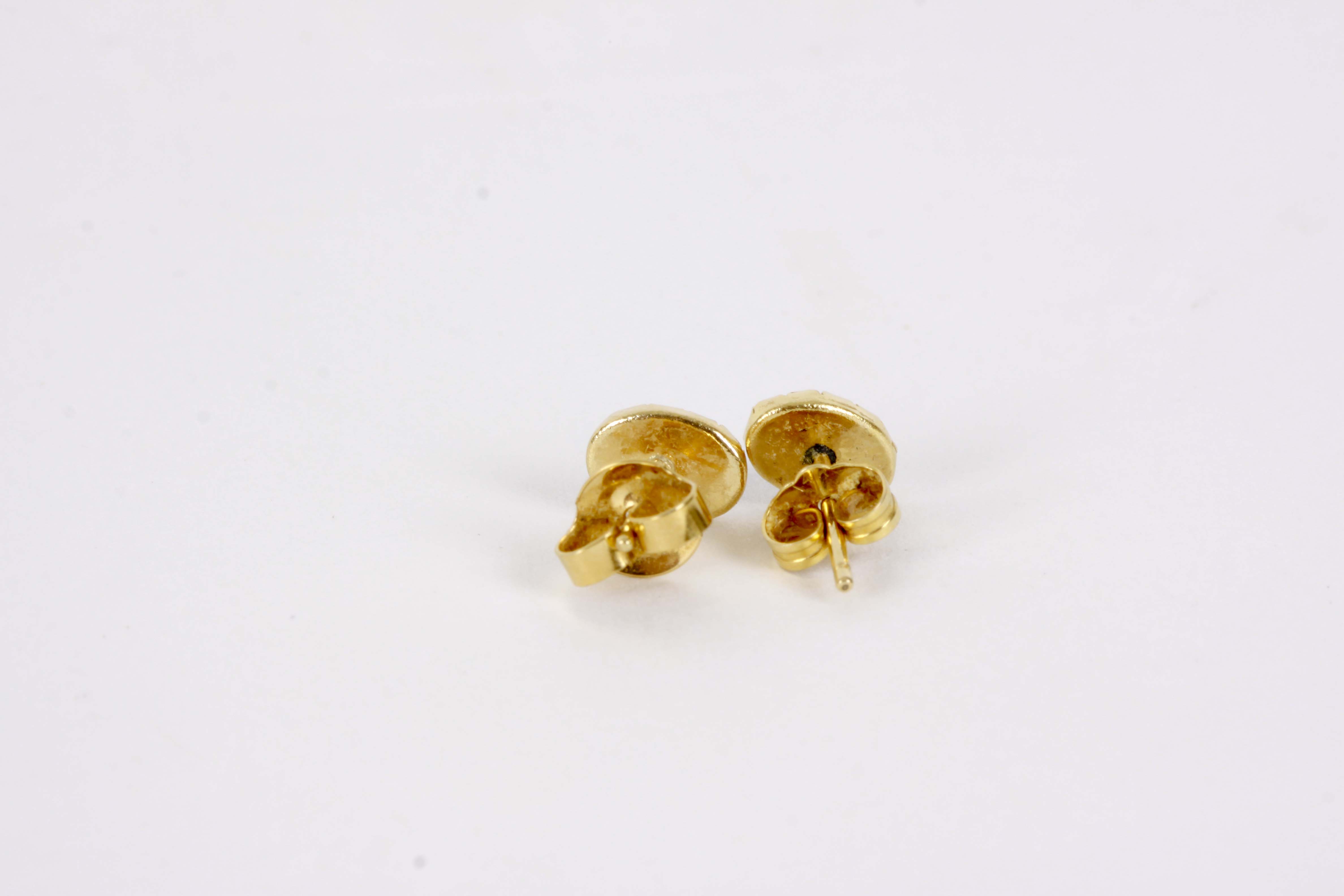 14K Yellow Gold Post Earrings with Jelly Opal Stones