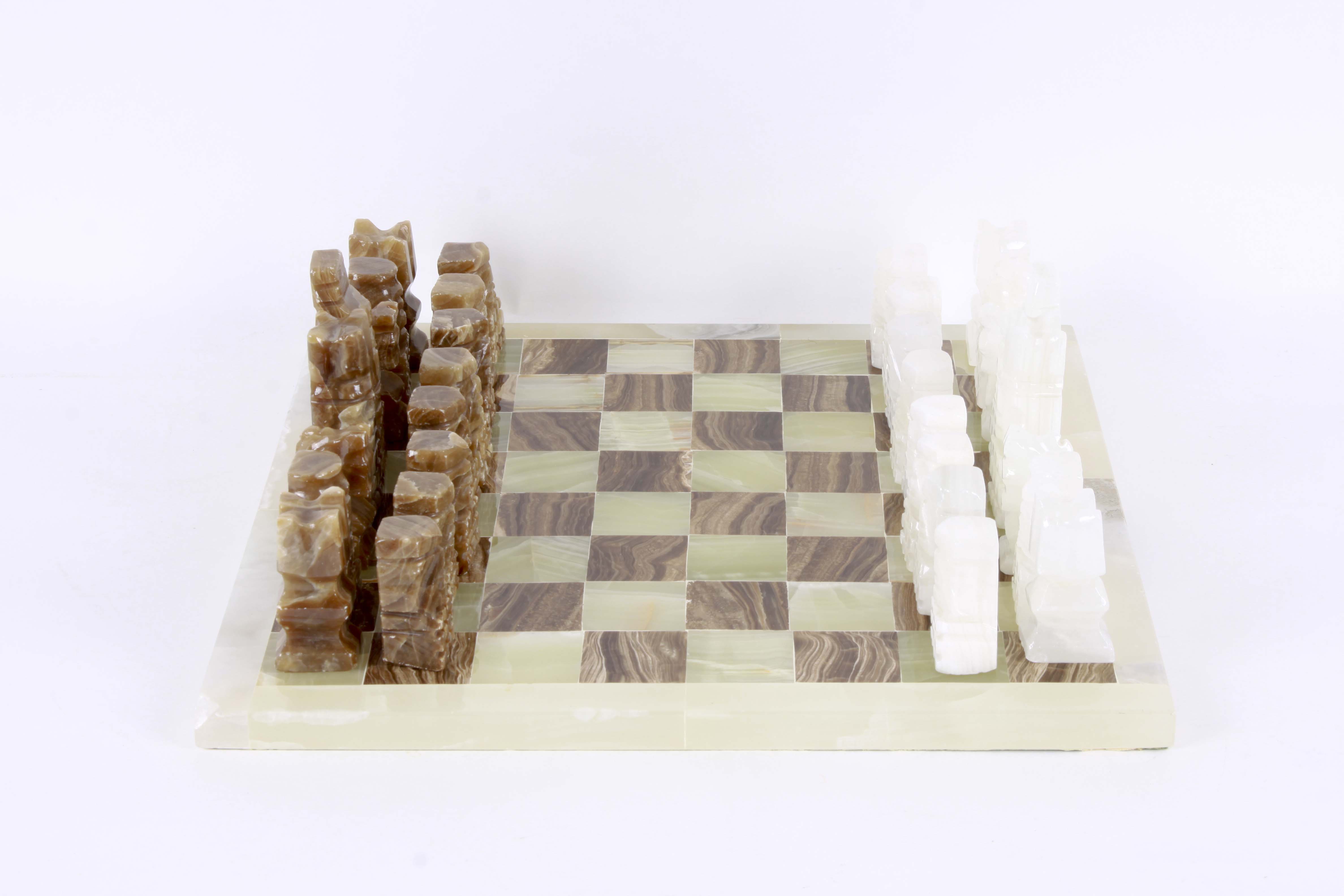 Carved Marble and Quartz Chess Set