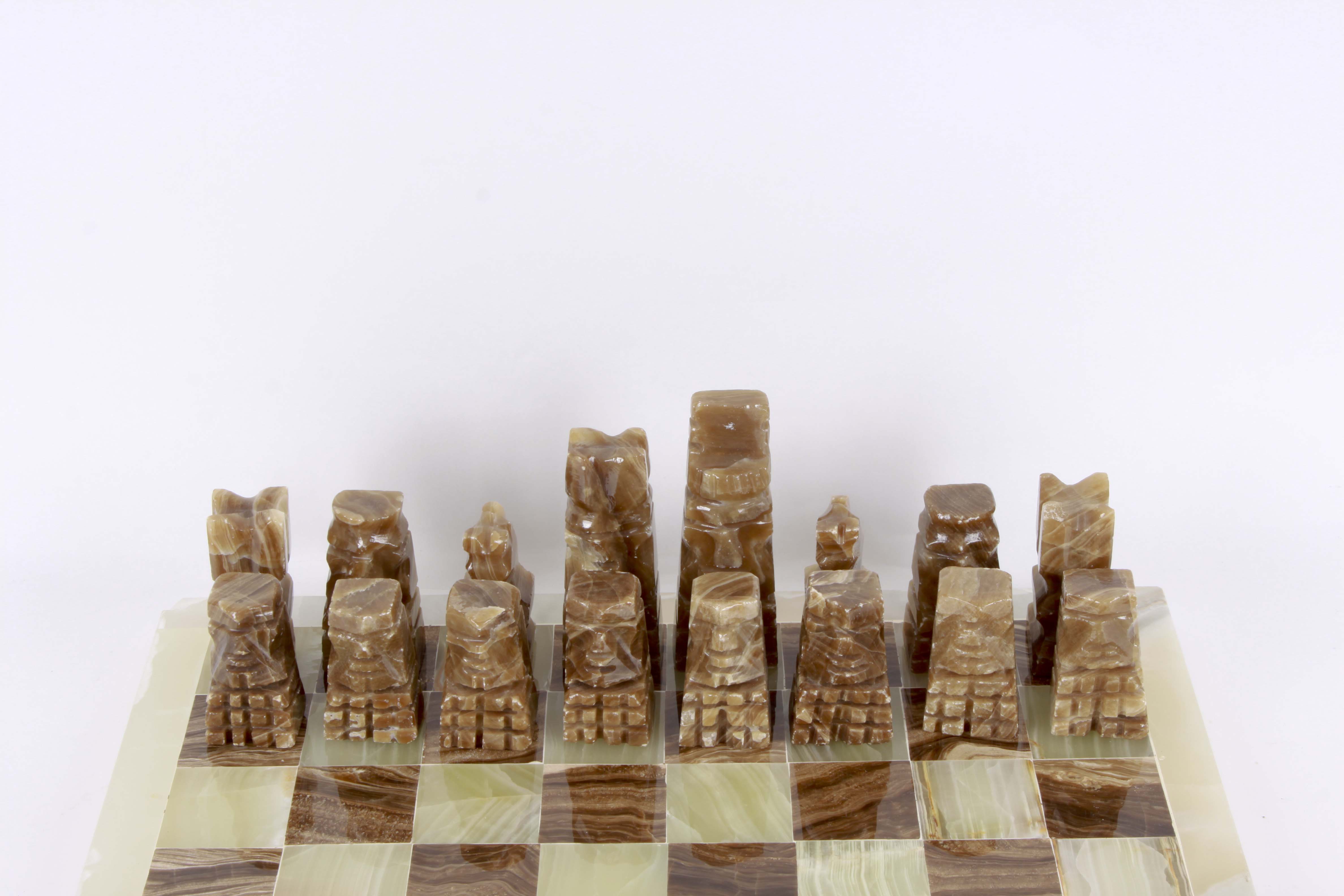 Carved Marble and Quartz Chess Set