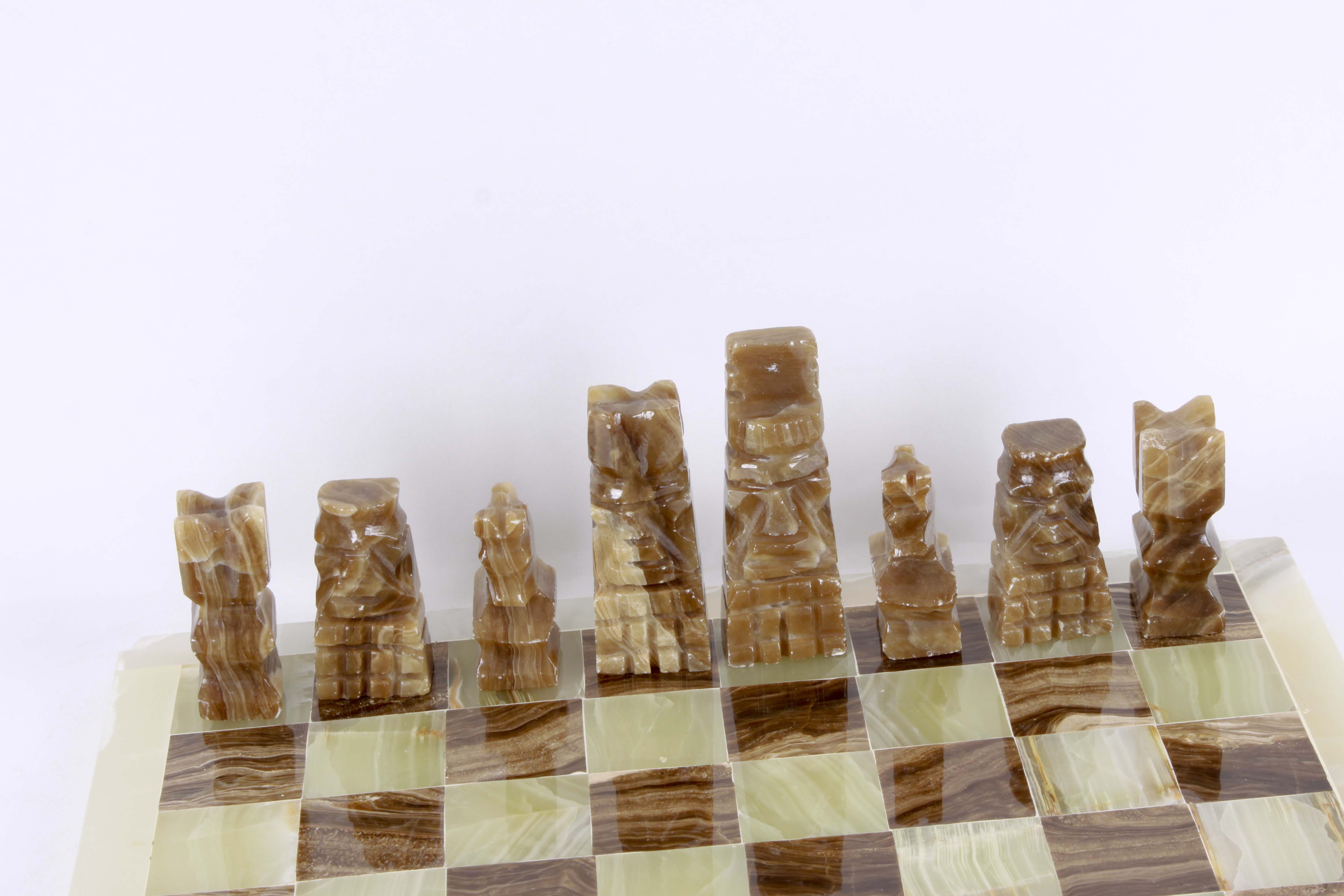 Carved Marble and Quartz Chess Set