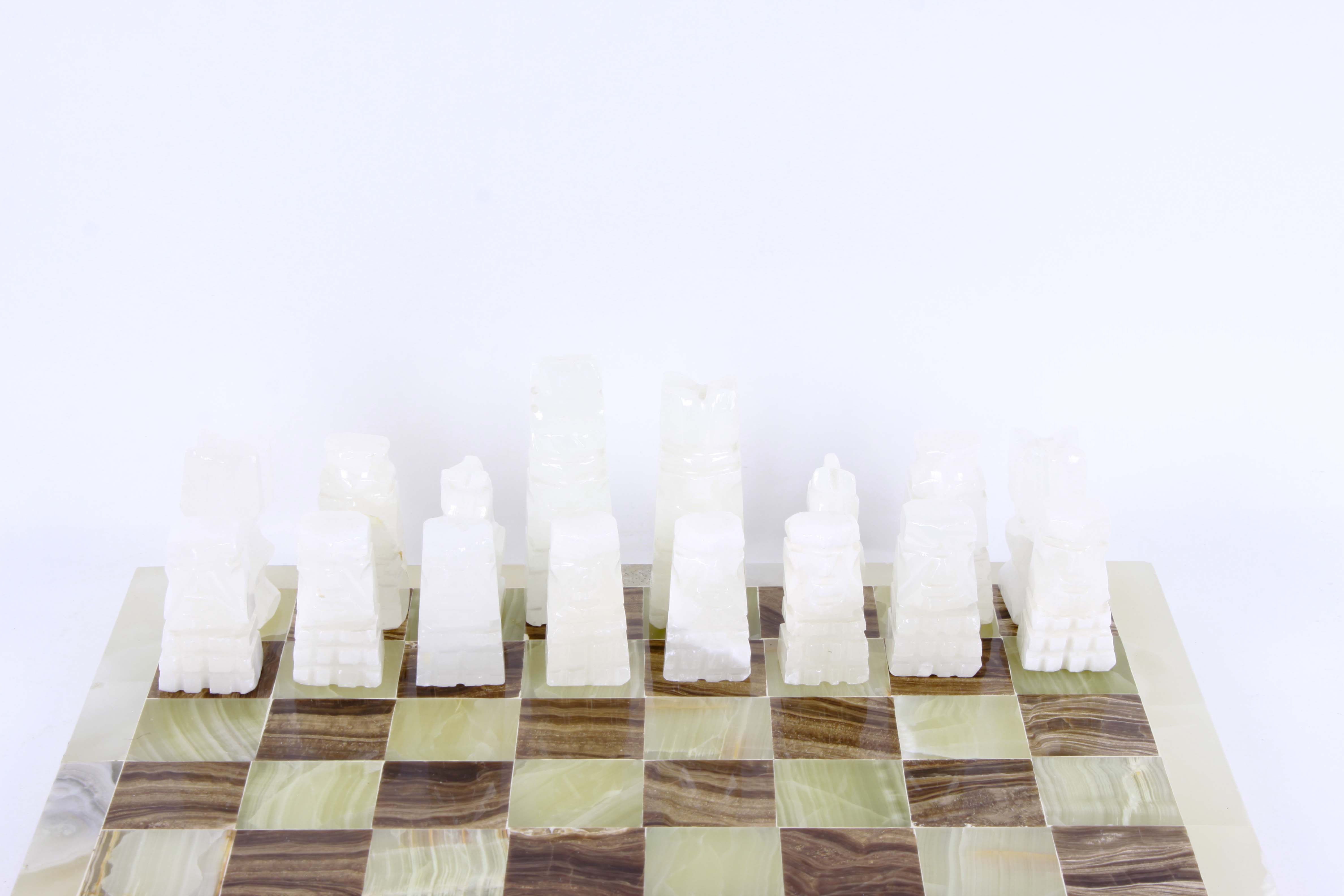 Carved Marble and Quartz Chess Set